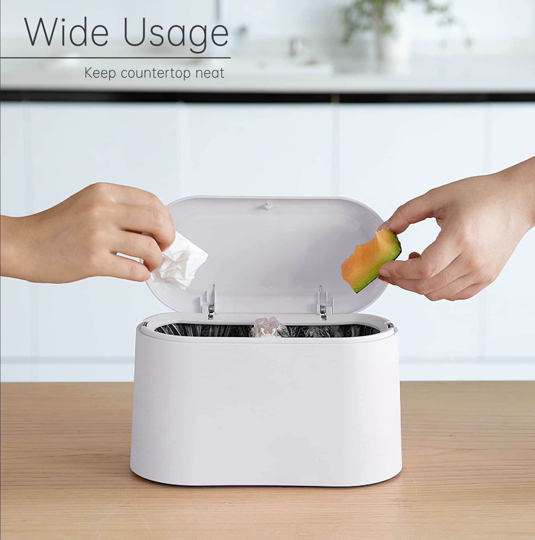 Mini Trash Can with Lid - Small Removable Garbage Bin, Compact Plastic Waste Basket for Bathroom, Office, Kitchen & Desk - Perfect for Countertop, Lint Disposal & Small Spaces (White) - Ideal for Home, Office, Dorm & Travel Use