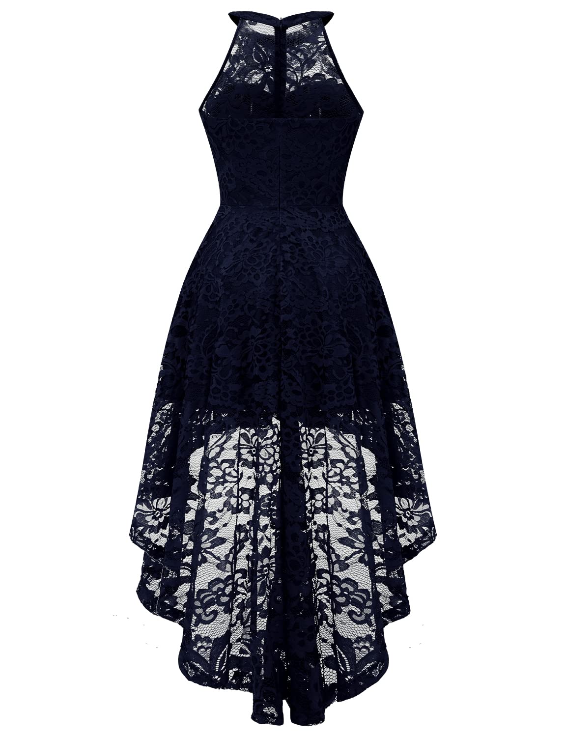Elegant Women's Halter Lace Cocktail Dress for Wedding Guest & Bridesmaid - Hi-Lo Hem Sheer Neckline Party Gown | Perfect for Formal Events, Evening Parties & Special Occasions
