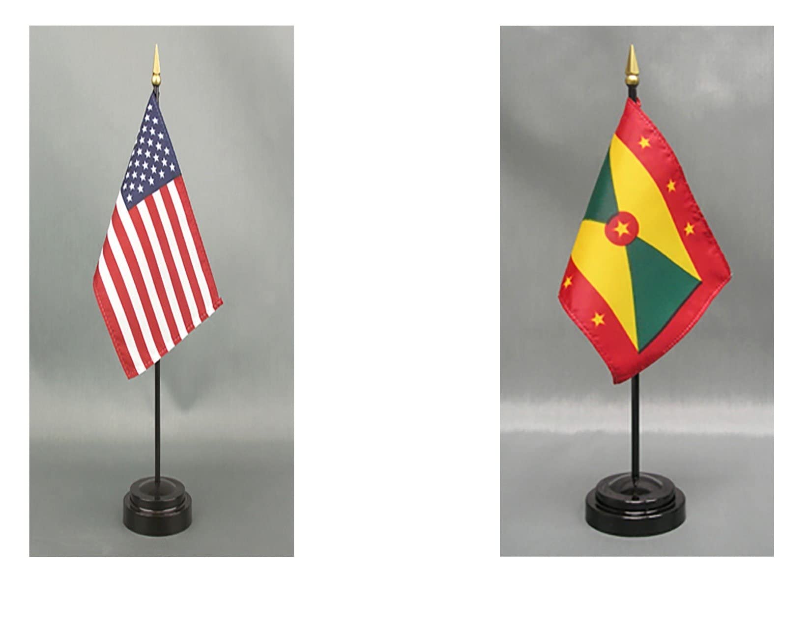 Grenada Desk Flag Set - American Made Rayon 4x6 inch Office Desk & Hand Waving Table Flags - Includes USA & Country Flag with 2 Stands - Perfect for Office Decor, International Events & Patriotic Displays