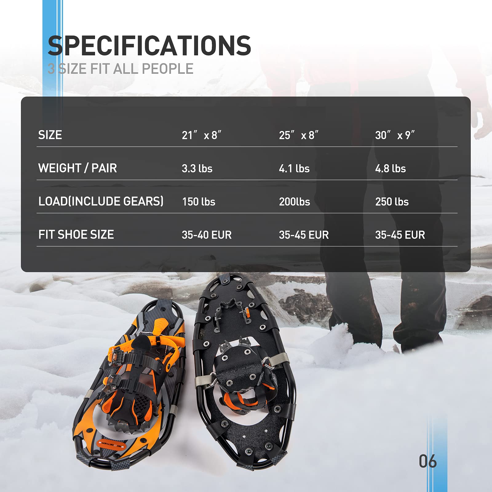 G2 21/25/30/36 Inch Lightweight Snowshoes for Adults - EVA Padded Ratchet Bindings, Heel Lift, Flexible Pivot Bar & Durable Back Strap - Includes Trekking Poles, Carrying Bag & Snow Baskets (6 Colors) - Perfect for Hiking, Backpacking & Winter Outdoor Adventures