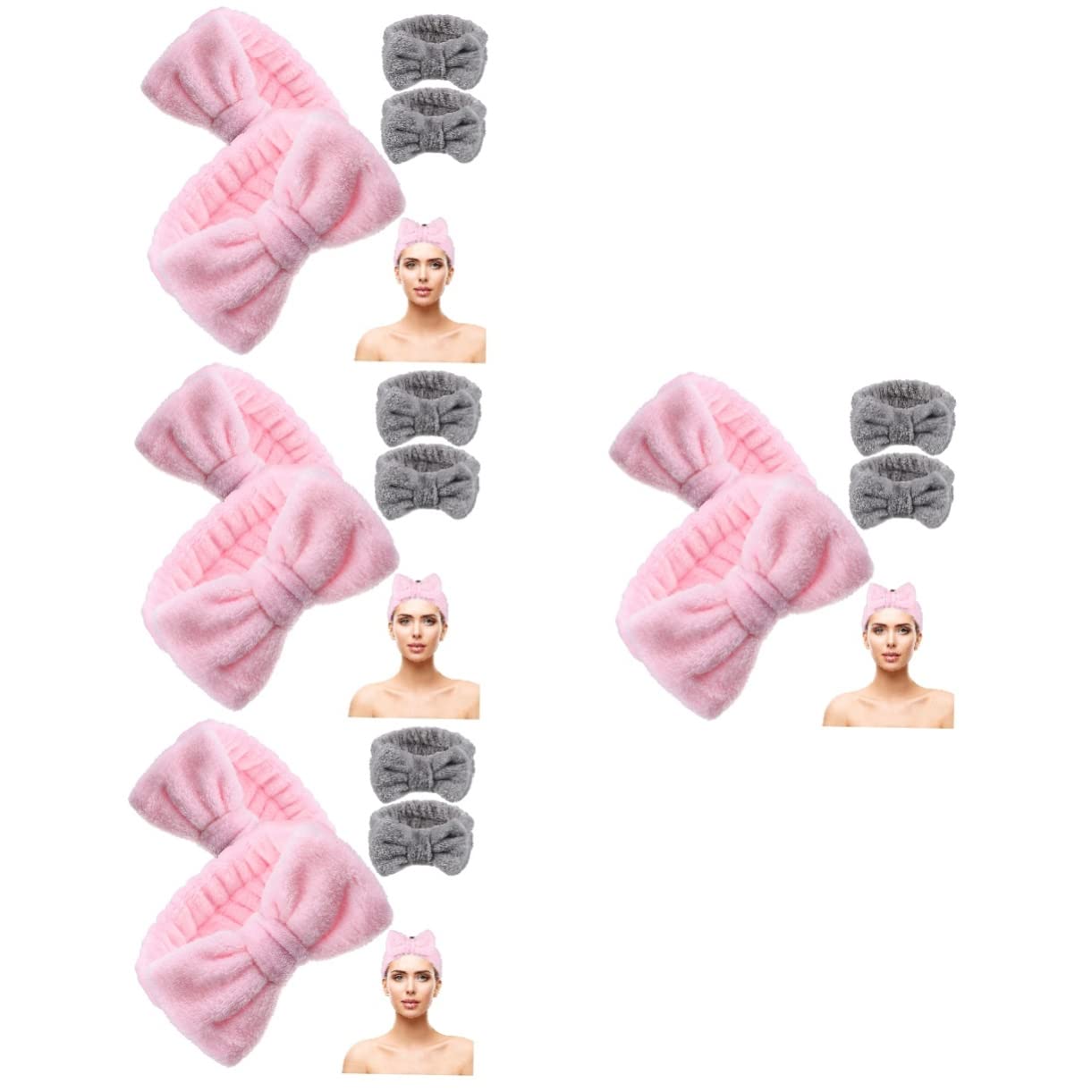 Minkissy 16 Pcs Spa Headbands for Women - Soft Bow Hairbands for Facial, Skincare & Makeup - Perfect for Washing Face, Salon, Spa & Home Beauty Routine (Includes Hair Ties & Wristband)