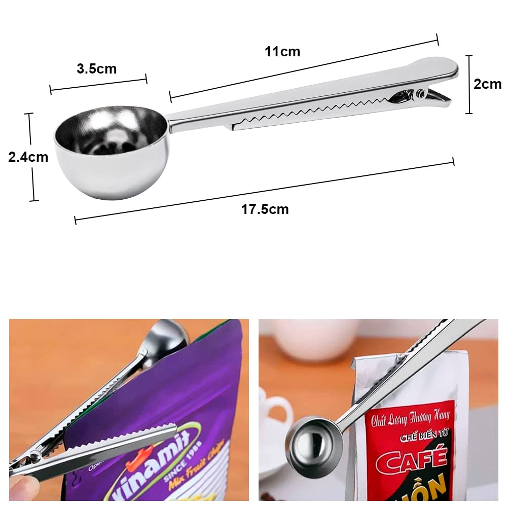 Premium Stainless Steel Coffee Scoop & Bag Clip - Long Handle Tablespoon for Measuring Tea, Coffee, Protein Powder | Perfect for Kitchen, Camping & Travel Use