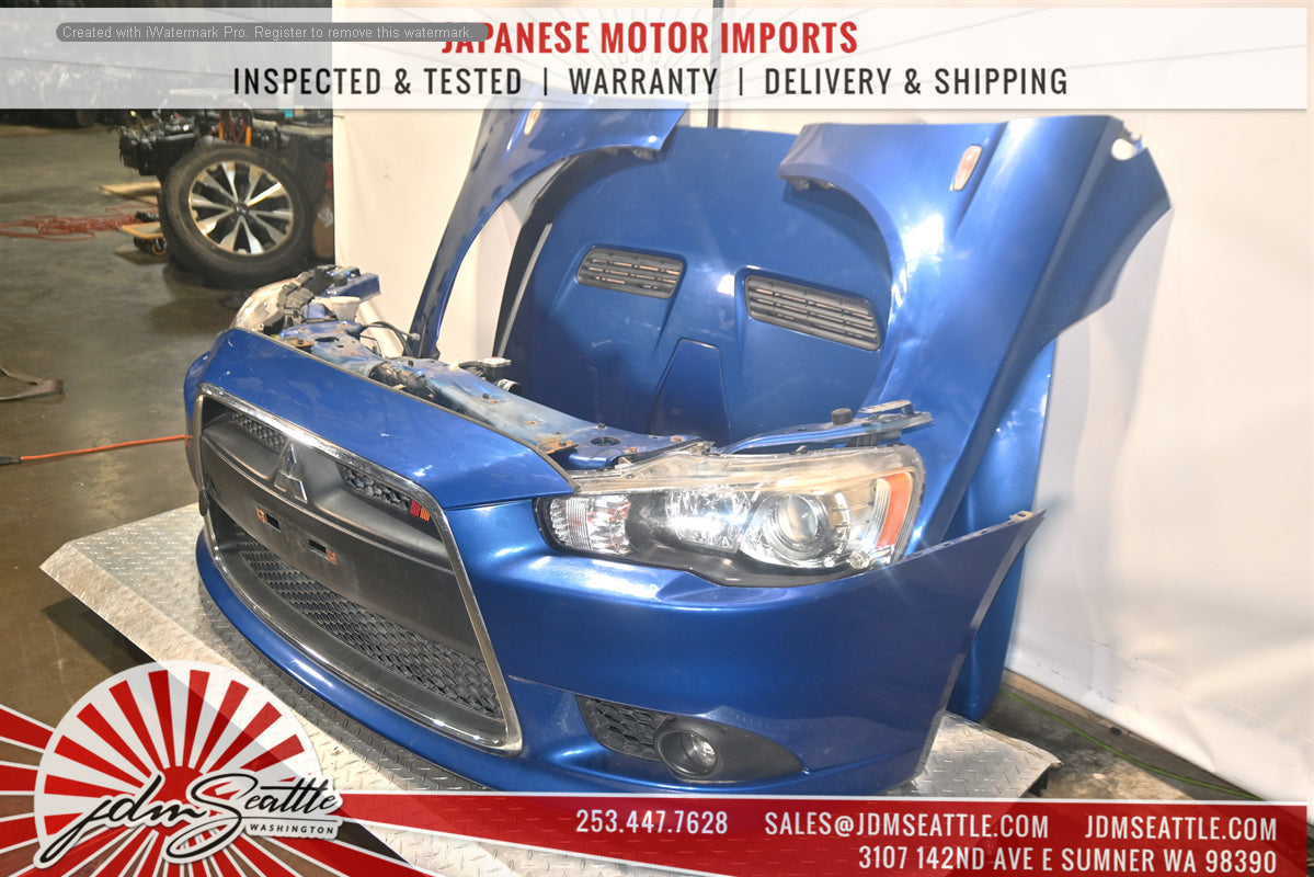 JDM Mitsubishi Lancer Evo X Complete Front End Assembly - Headlights, Core Support, Hood & Fenders | Perfect for Restoration & Performance Upgrades