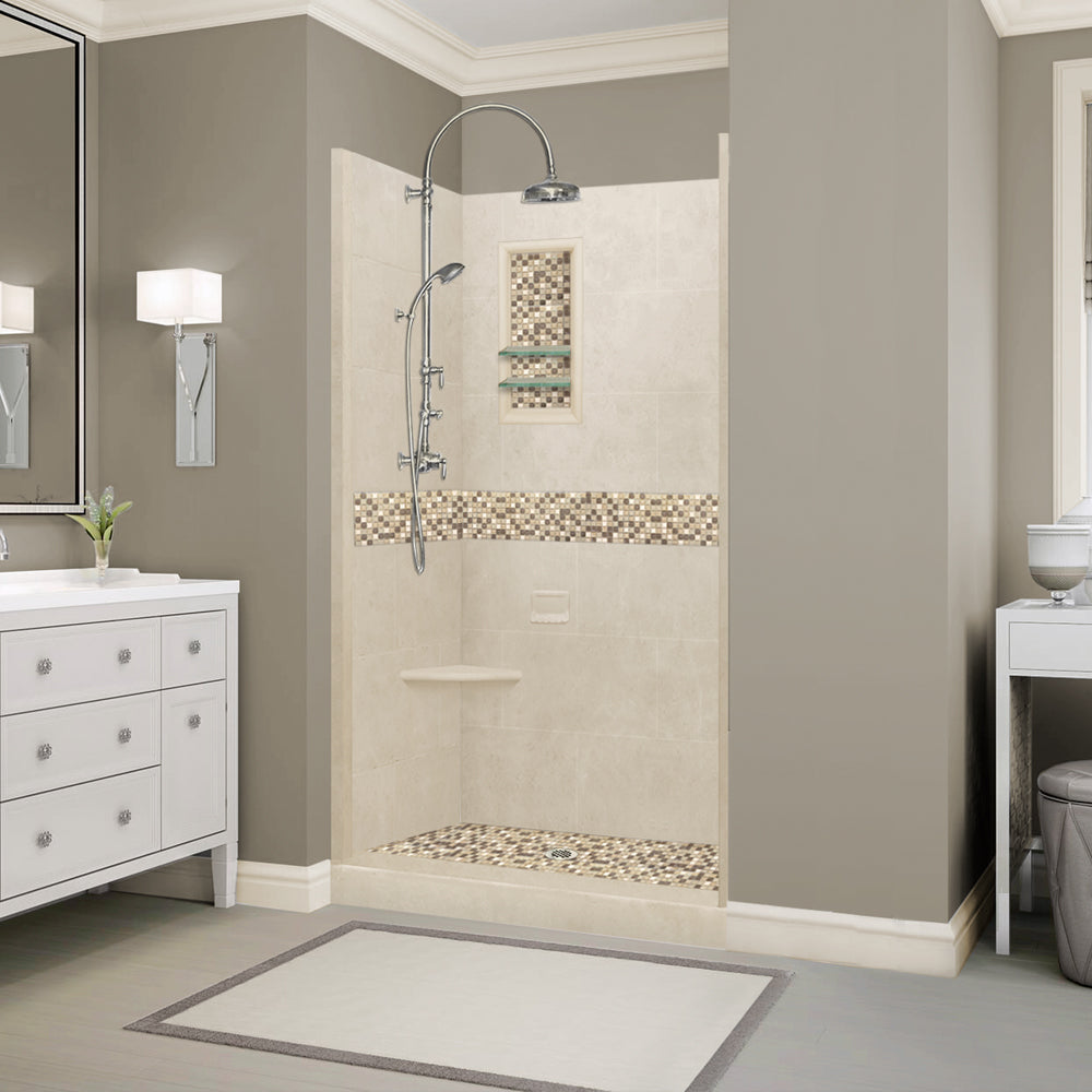 Custom Shower Kits - Alcove Pan, Walls, Thresholds & Optional Glass Enclosure | DIY Bathroom Remodeling Solution for Homeowners & Contractors | Perfect for Small Bathrooms & Space-Saving Designs