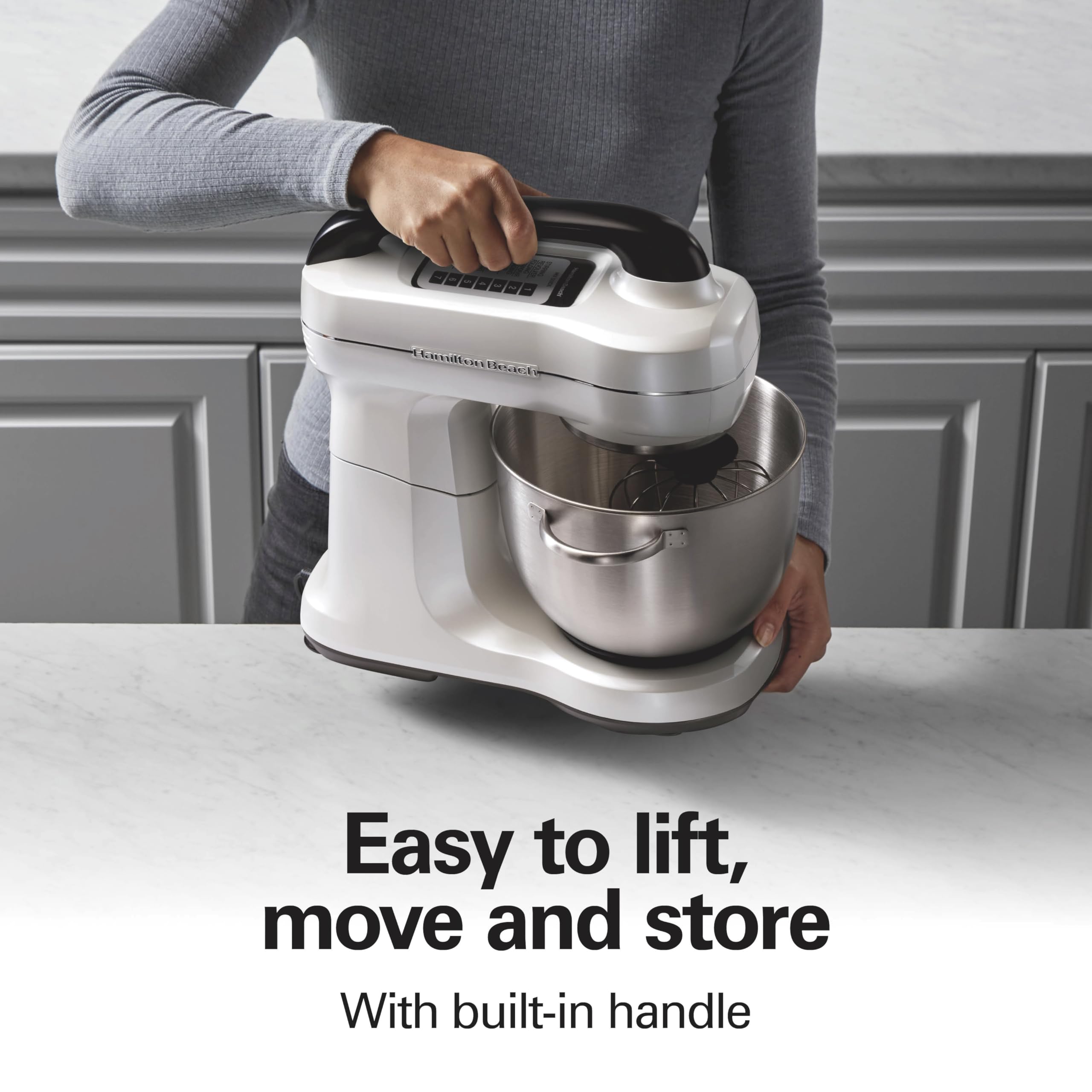 Hamilton Beach 4-Quart Electric Stand Mixer with Dough Hook, Flat Beater & Whisk - 7 Speed Settings & Splash Guard - Perfect for Baking Bread, Cookies & Cakes - White Kitchen Appliance