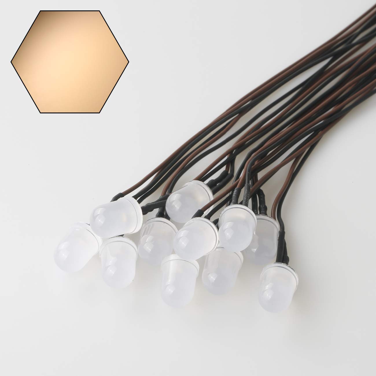 50pcs 12V 10mm Warm White LED Lights - Pre-Wired 7.9 Inch DC 12v Diodes with Diffused Lens - Small LED Lamps for DIY Projects, Home Decor, and Automotive Lighting