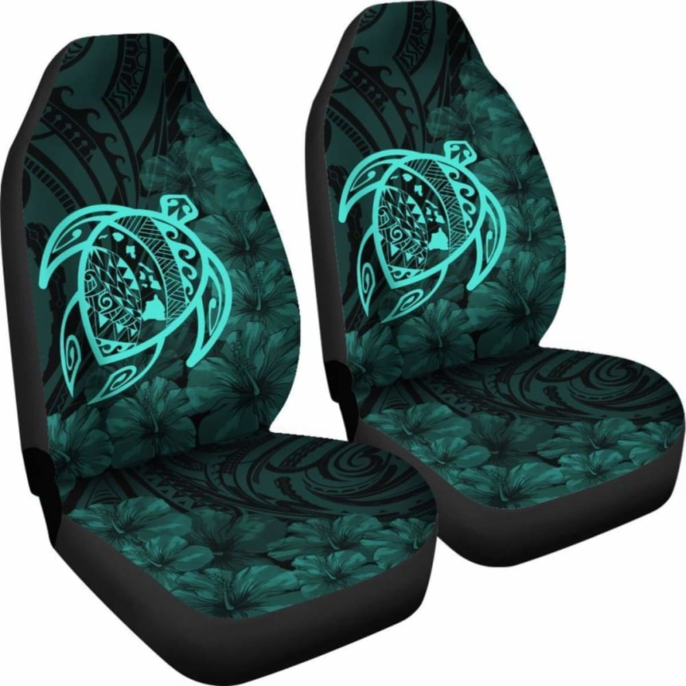 Premium Alohawaii Car Seat Covers - Hawaiian Turtle Map & Hibiscus Design, Polyester Fabric in Turquoise Blue - Perfect for Beach Trips & Tropical Themed Vehicles