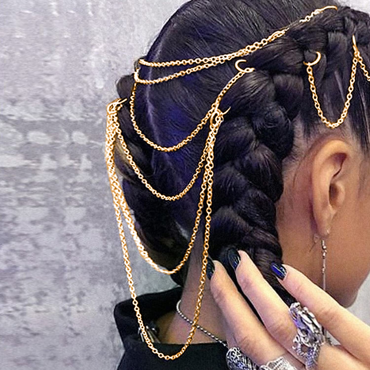 5PCS Gold Hair Jewelry Chain Rings - Ponytail & Braid Accessories for Women - Dreadlock Cuff Pendants & Hair Clips - Perfect for Parties, Weddings & Everyday Styling