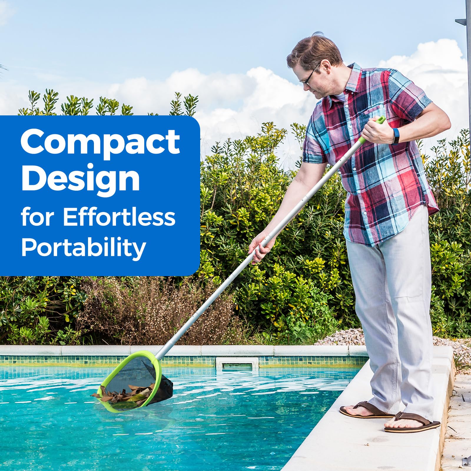 Upgraded 6-Foot Pool Skimmer Net with Telescopic Aluminum Pole - Fast Cleaning for Swimming Pools, Hot Tubs, Spas & Ponds - Durable Pool Cleaner Accessories (Perfect for Backyard Maintenance & Quick Debris Removal)