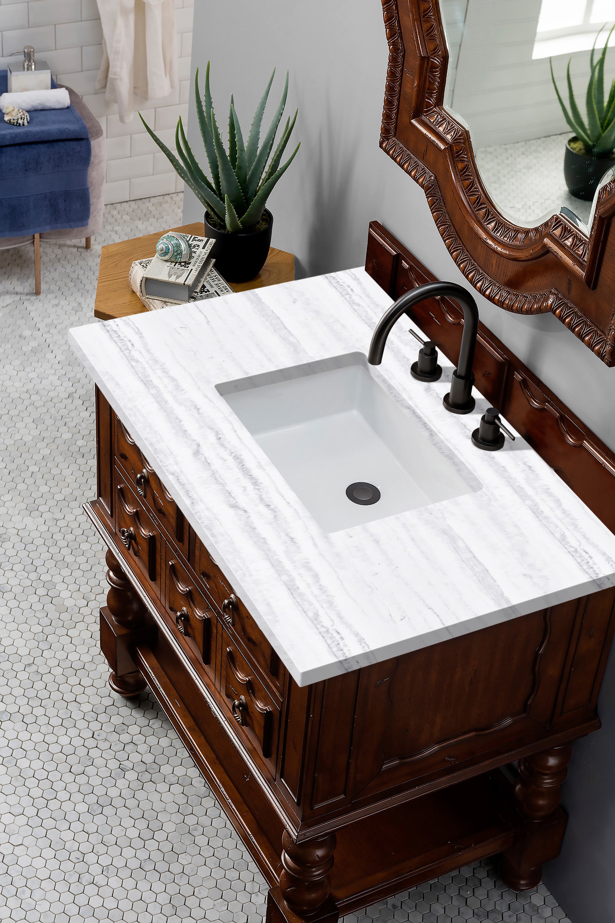 Premium 36-Inch Single Vanity with 3CM Arctic Fall Solid Surface Top - Luxury Bathroom Sink for Modern Homes & Spa Retreats
