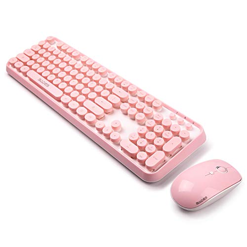 V2020 Pink Wireless Keyboard and Mouse Combo with Round Keycaps, 2.4GHz Stable Connection, Long Battery Life - Cute Wireless Keyboard Set for PC, Laptop, Mac (Pink) - Perfect for Home Office, Gaming, and Typing