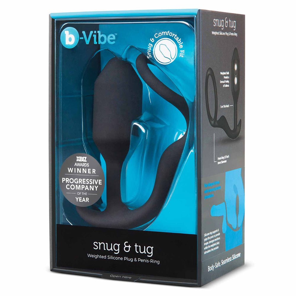 B Vibe Vibrating Snug & Tug Weighted Anal Plug & Penis Ring - Medium Size for Enhanced Pleasure | Perfect for Couples Play & Solo Exploration