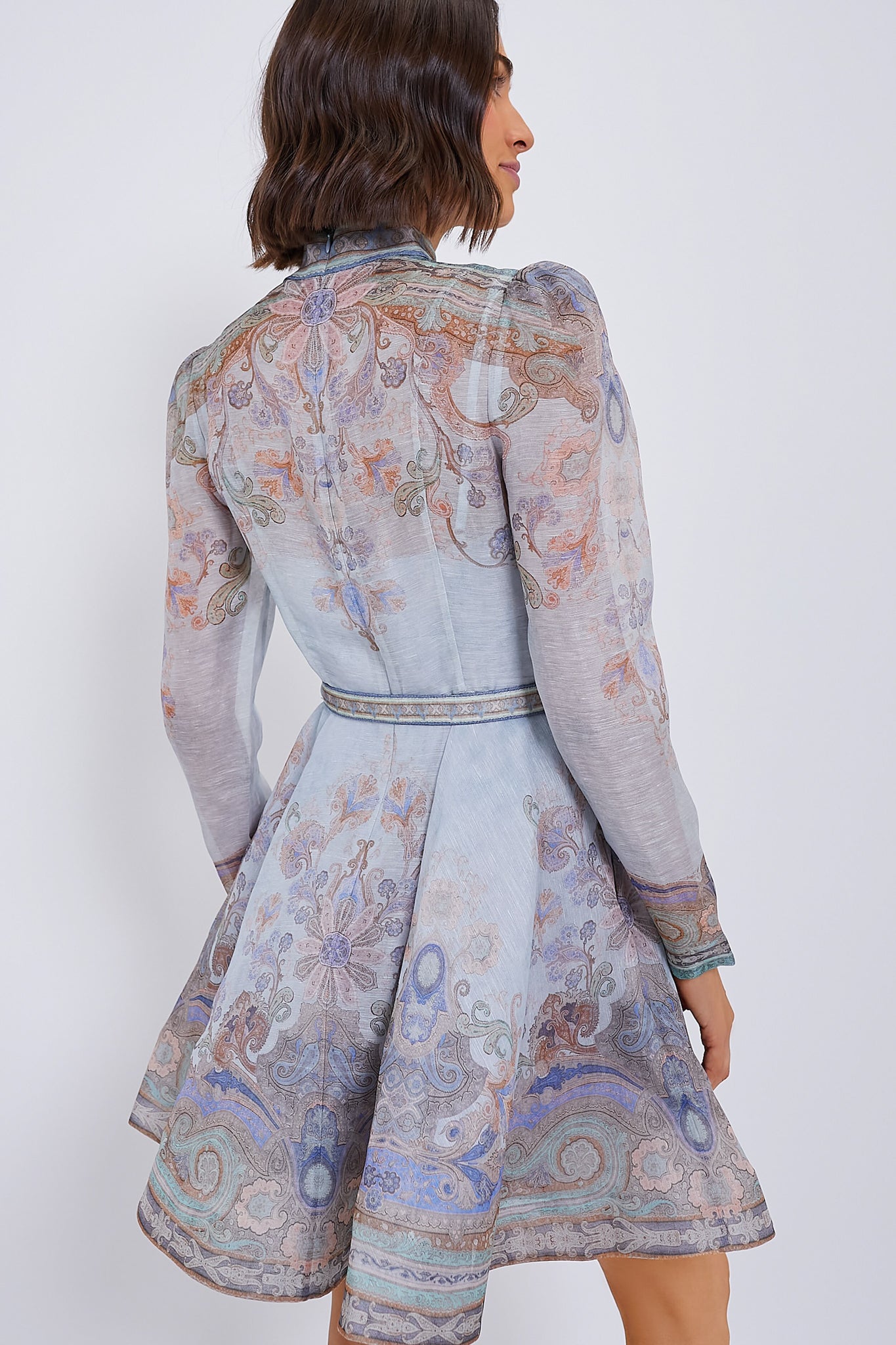 Blue Paisley Print Eden Belted Mini Dress - Flowy Summer Party Dress for Women, Perfect for Weddings, Cocktails & Date Nights