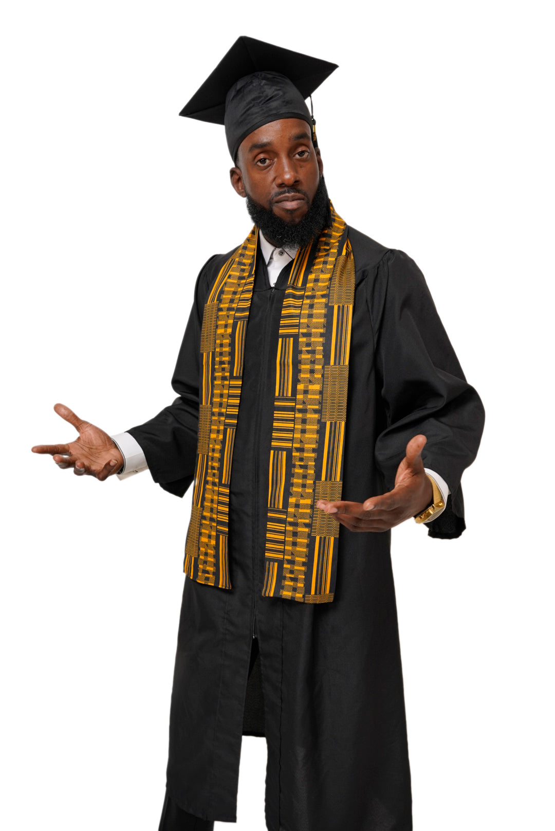 Authentic Gold Kente African Print Graduation Stole - Traditional Ghanaian Sash for Graduation Ceremonies, Cultural Events & African Heritage Celebrations