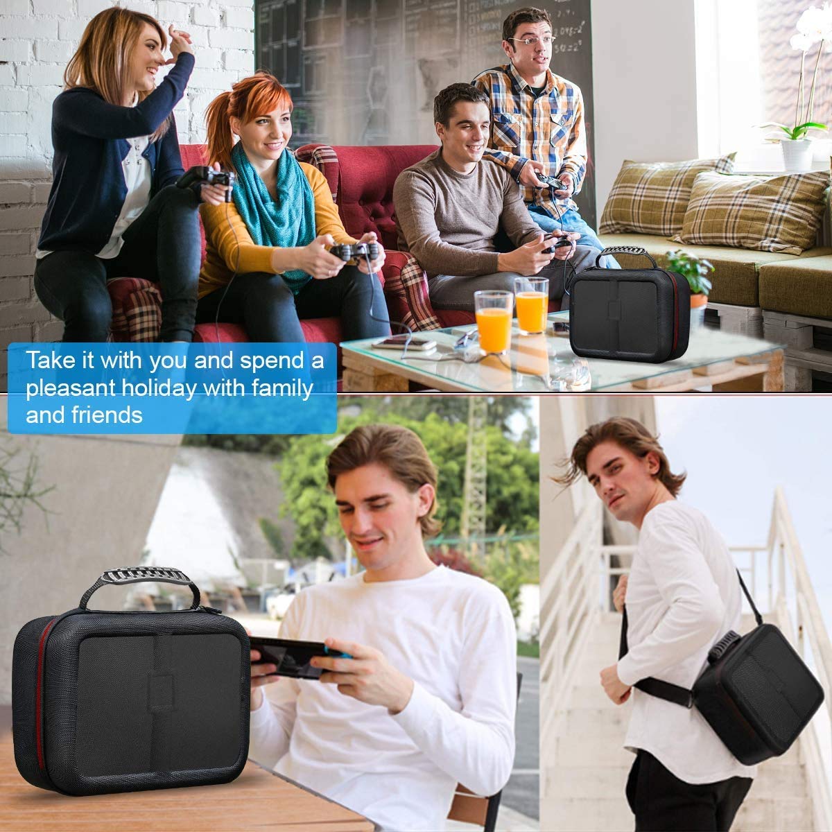 Premium Hard Shell Carrying Case for Nintendo Switch Console & Joy-Con Controllers - Shockproof Protective Cover with Soft Lining & Adjustable Shoulder Strap (Black) - Perfect for Travel, Gaming On-The-Go & Accessories Storage