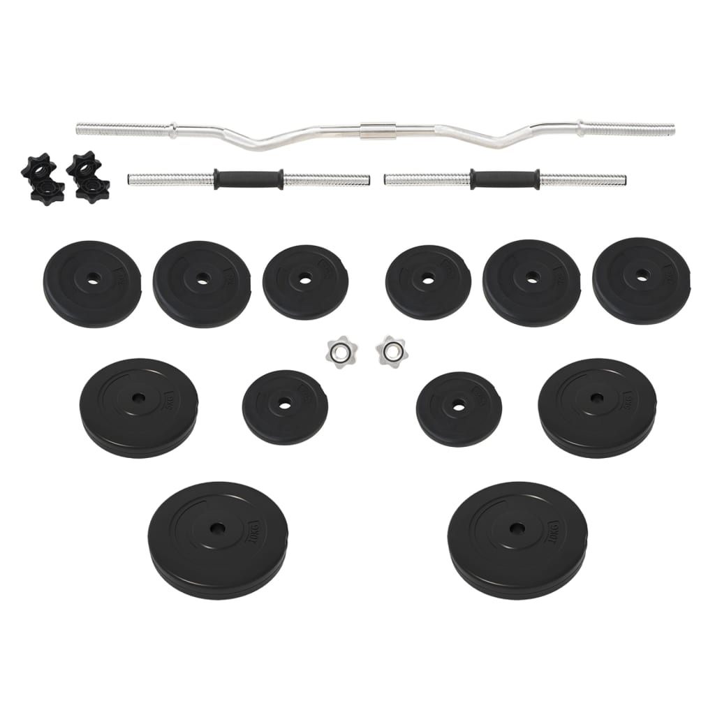 VidaXL 60kg Barbell and Dumbbell Set with Weight Plates - Home Gym Equipment for Strength Training & Weightlifting Workouts
