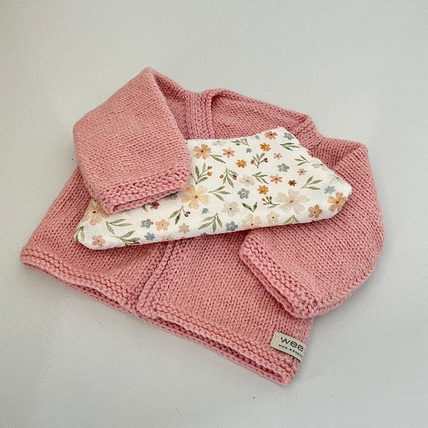 Stylish Baby Cardigan & Dribble Bib Set - Soft Cotton Knitwear & Absorbent Bibs for Newborns & Toddlers - Perfect for Playtime, Feeding & Photo Shoots
