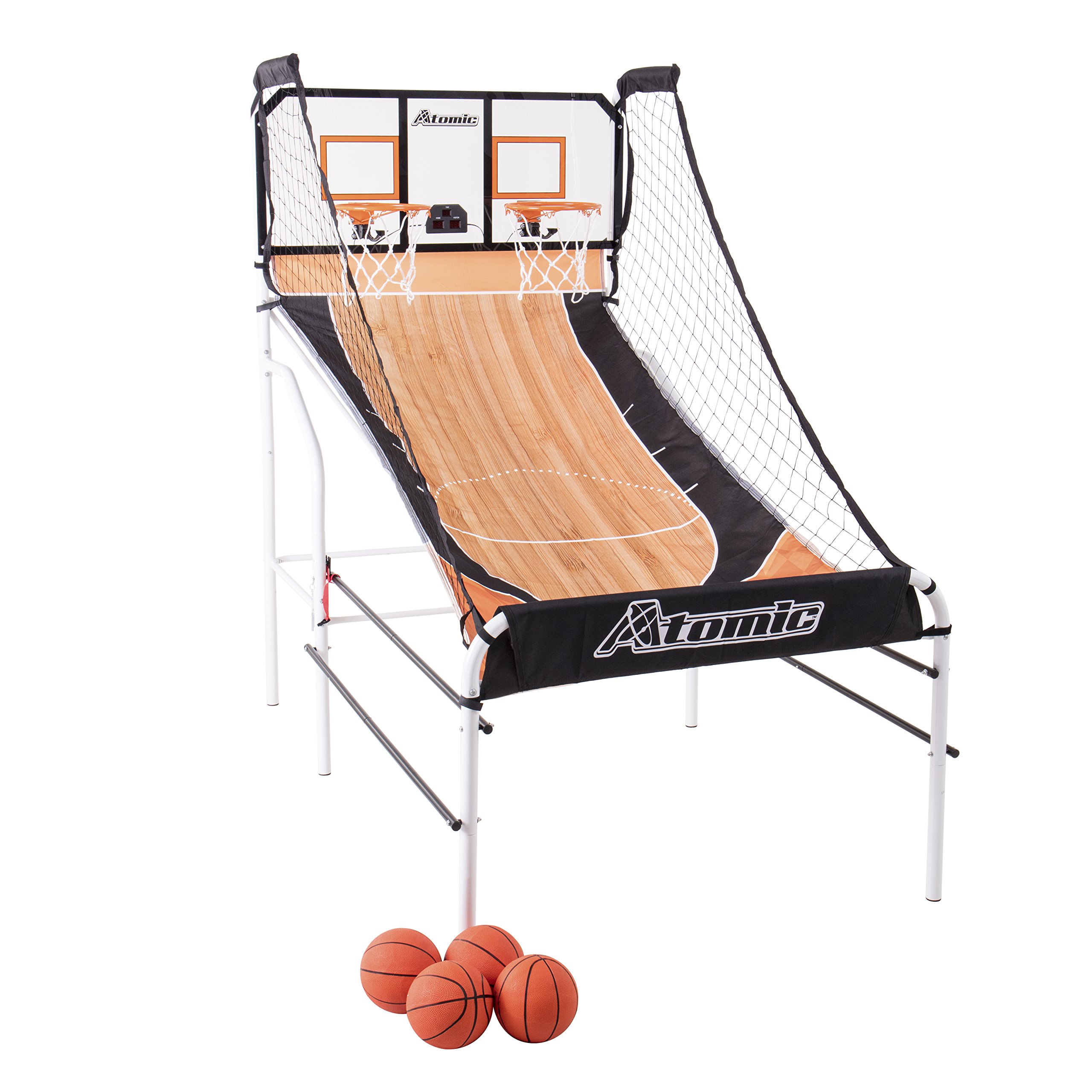Atomic Slam Dunk Basketball Shootout Game Set with 4 Mini Basketballs, Air Pump & Needle - Perfect for Indoor/Outdoor Sports, Kids Birthday Parties & Family Game Nights