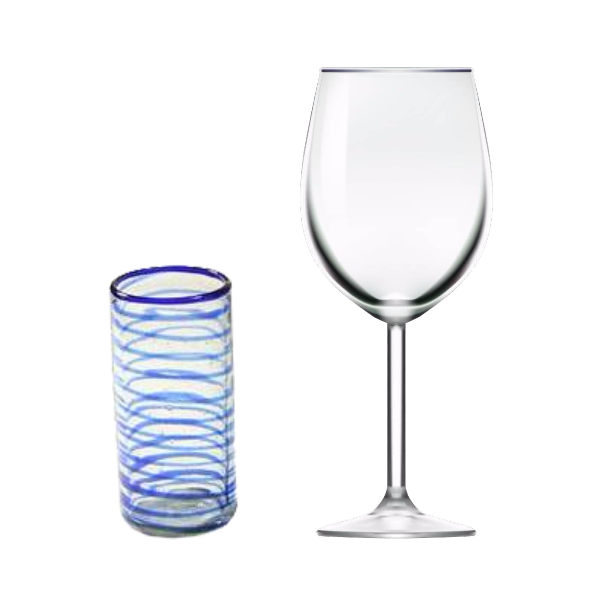NOVICA Hand Blown Blue Recycled Glass Water Glasses - 9 Oz 'Whirlwind' Set of 4 - Eco-Friendly Drinking Cups for Home, Restaurant & Party Use