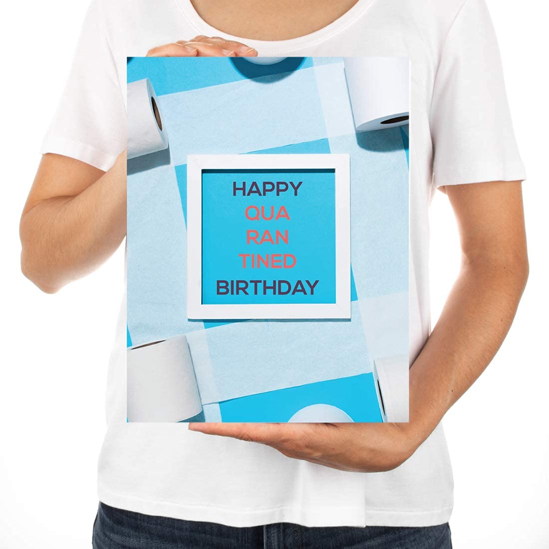 Funny Toilet Paper Design Happy Birthday Jumbo Card - 8.5 x 11 Inch Social Distance Greeting Card for Him or Her - 1-Pack - Perfect for Pandemic Birthdays, Quarantine Parties & Long-Distance Celebrations
