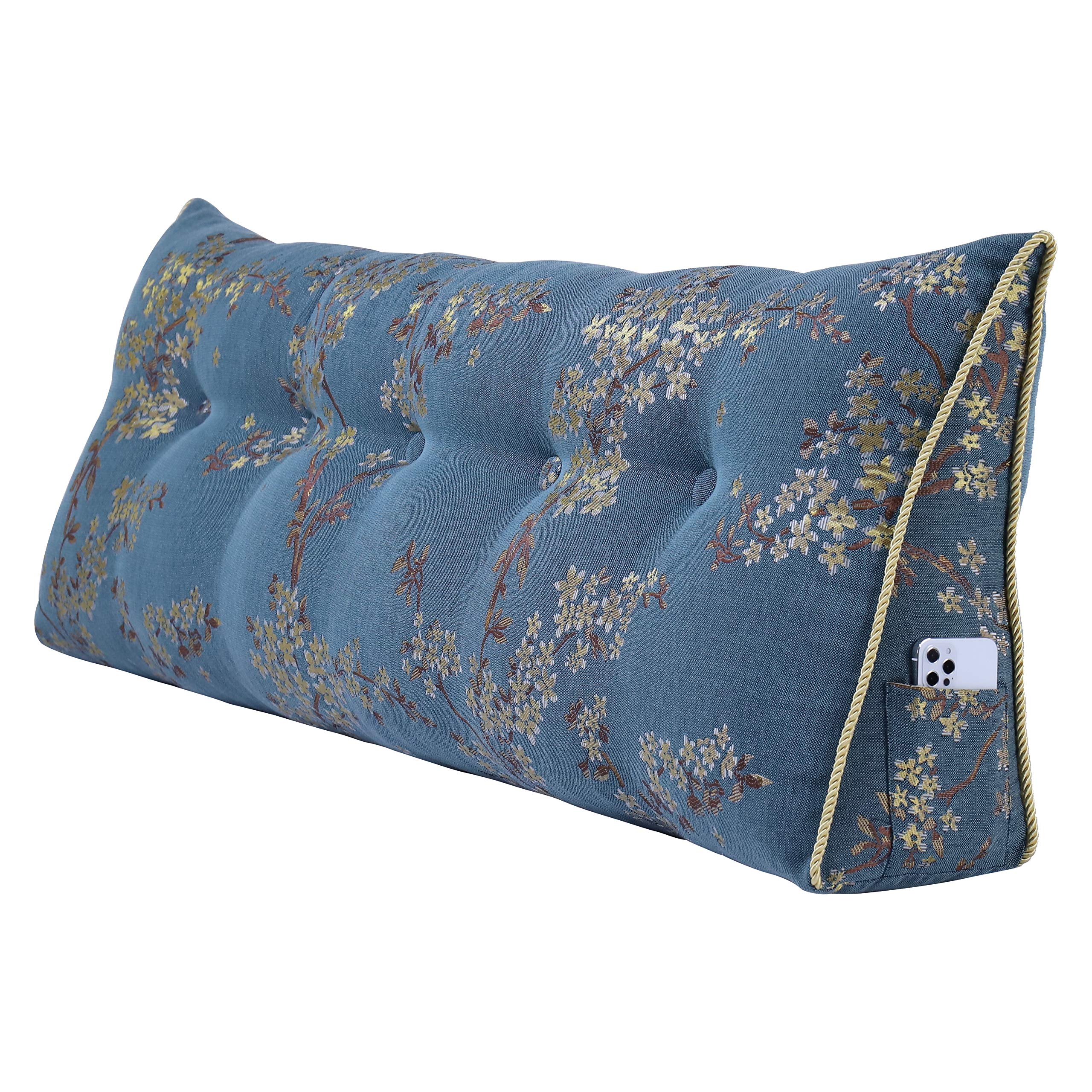 WOWMAX Queen Size Triangular Wedge Pillow for Headboard - Large Bolster Pillow with Removable Cover, Lake Blue - Perfect for Daybeds, Bunk Beds & Back Support While Reading in Bed