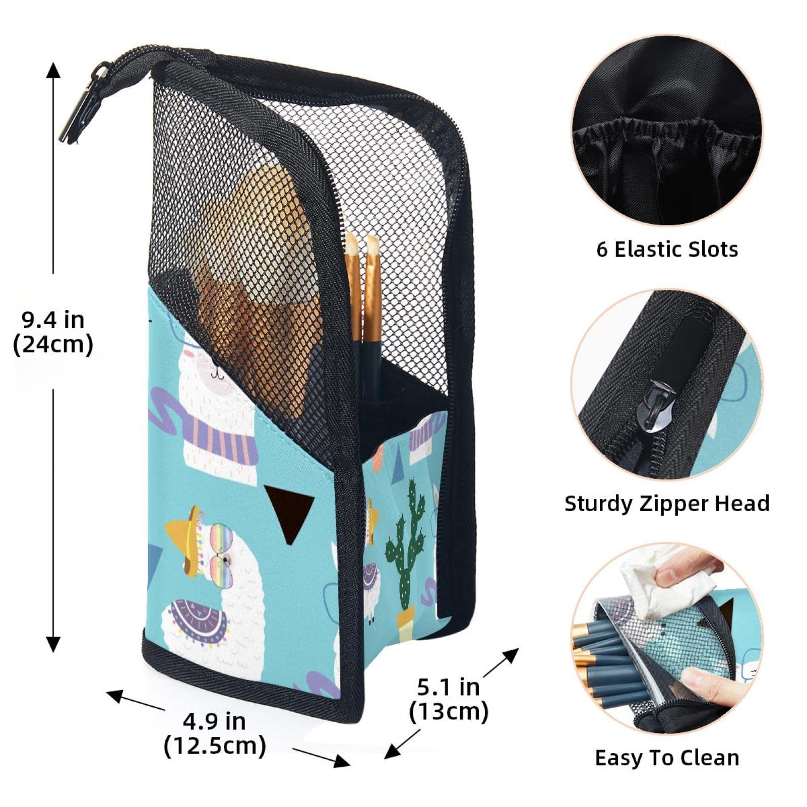 Portable Makeup Brush Organizer Bag with 12 Slots - Cactus & Alpaca Design Travel Cosmetic Brush Holder Case for Makeup Artists & On-the-Go Beauty Essentials