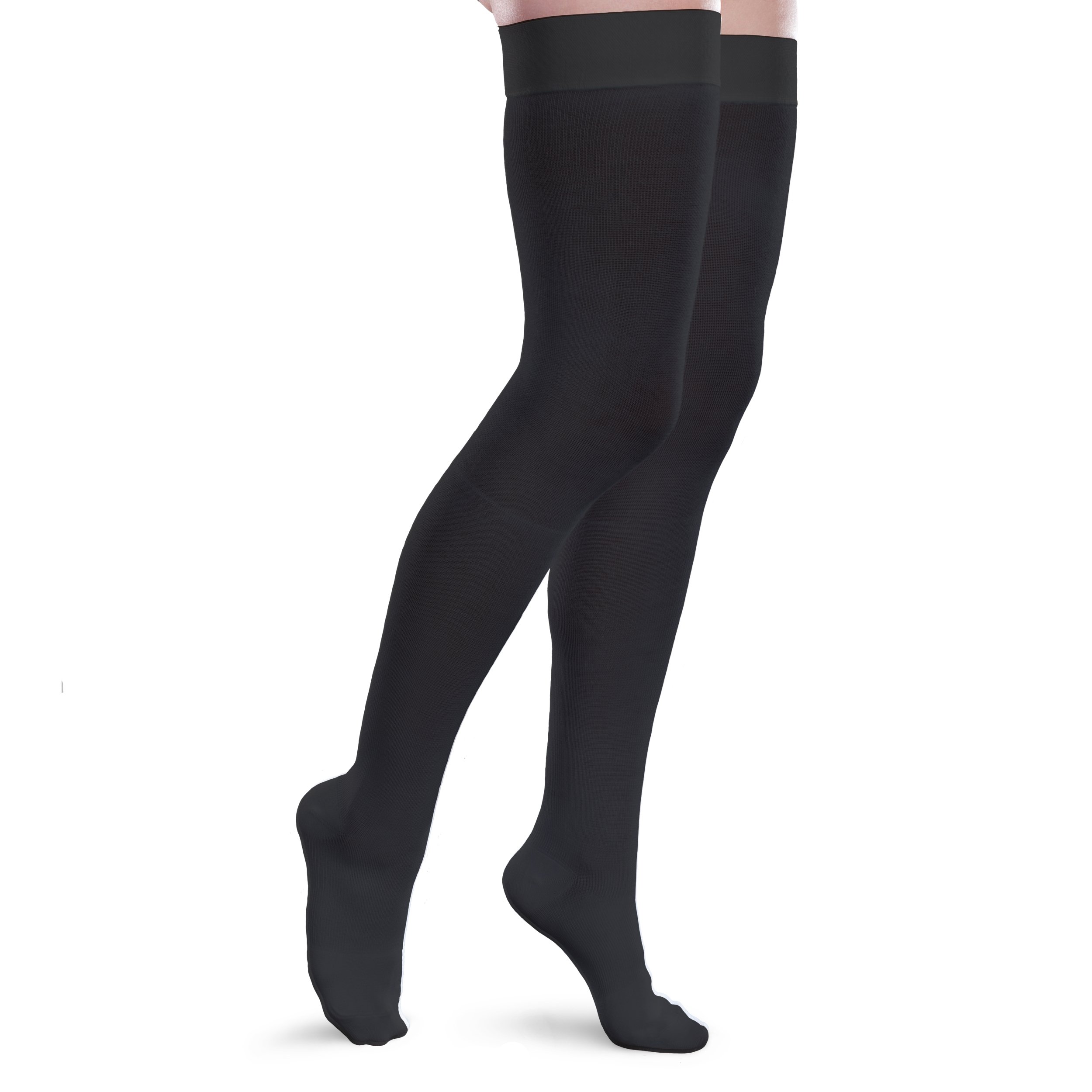 Therafirm Core-Spun 20-30mmHg Moderate Compression Thigh High Socks for Women & Men - Black, Small Long - Medical Support Stockings for Varicose Veins, Swelling & Circulation - Perfect for Travel, Pregnancy & Nurses
