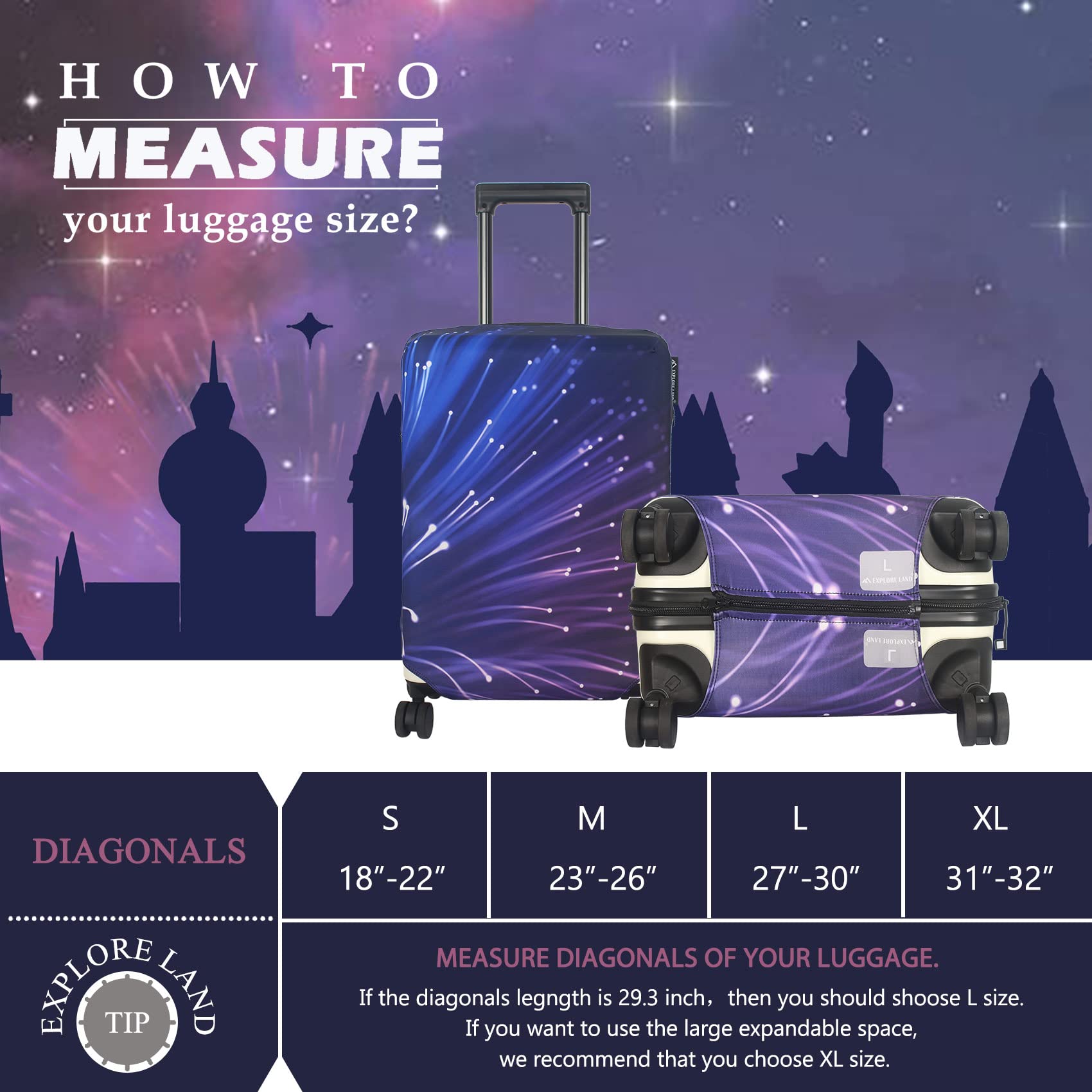 Fireproof Travel Luggage Cover for 31-32 Inch Suitcases - Waterproof Suitcase Protector with Fireworks Design (XL Size) | Perfect for Air Travel, Vacation Trips & Baggage Protection