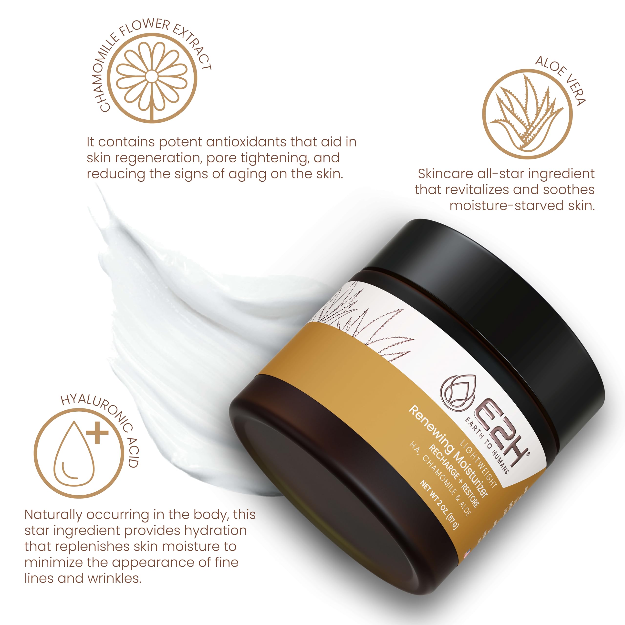 E2H Lightweight Hydrating Moisturizer with Hyaluronic Acid, Chamomile & Aloe Vera | Non-Greasy, Fast-Absorbing Face Cream for Dry & Sensitive Skin | Improves Skin Elasticity & Long-Lasting Moisture | Perfect for Daily Skincare Routine & Nighttime Use