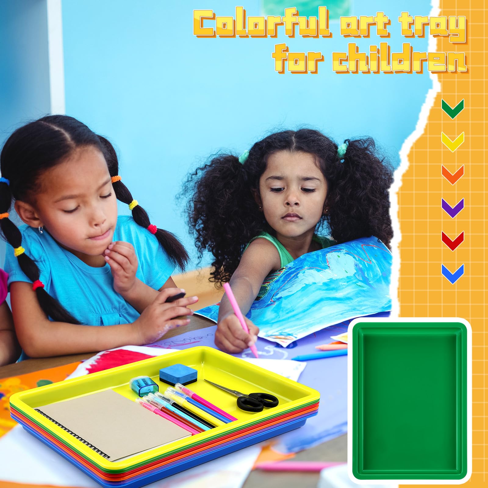 Mifoci 6 Pack Large Plastic Art Trays 16x12x1 Inch, Stackable Kids Activity Craft Trays for Sensory Play, Serving, Organizing, DIY Projects, Jewelry Sorting, Sand Painting - Classroom, Homeschool, Daycare, Party Supplies