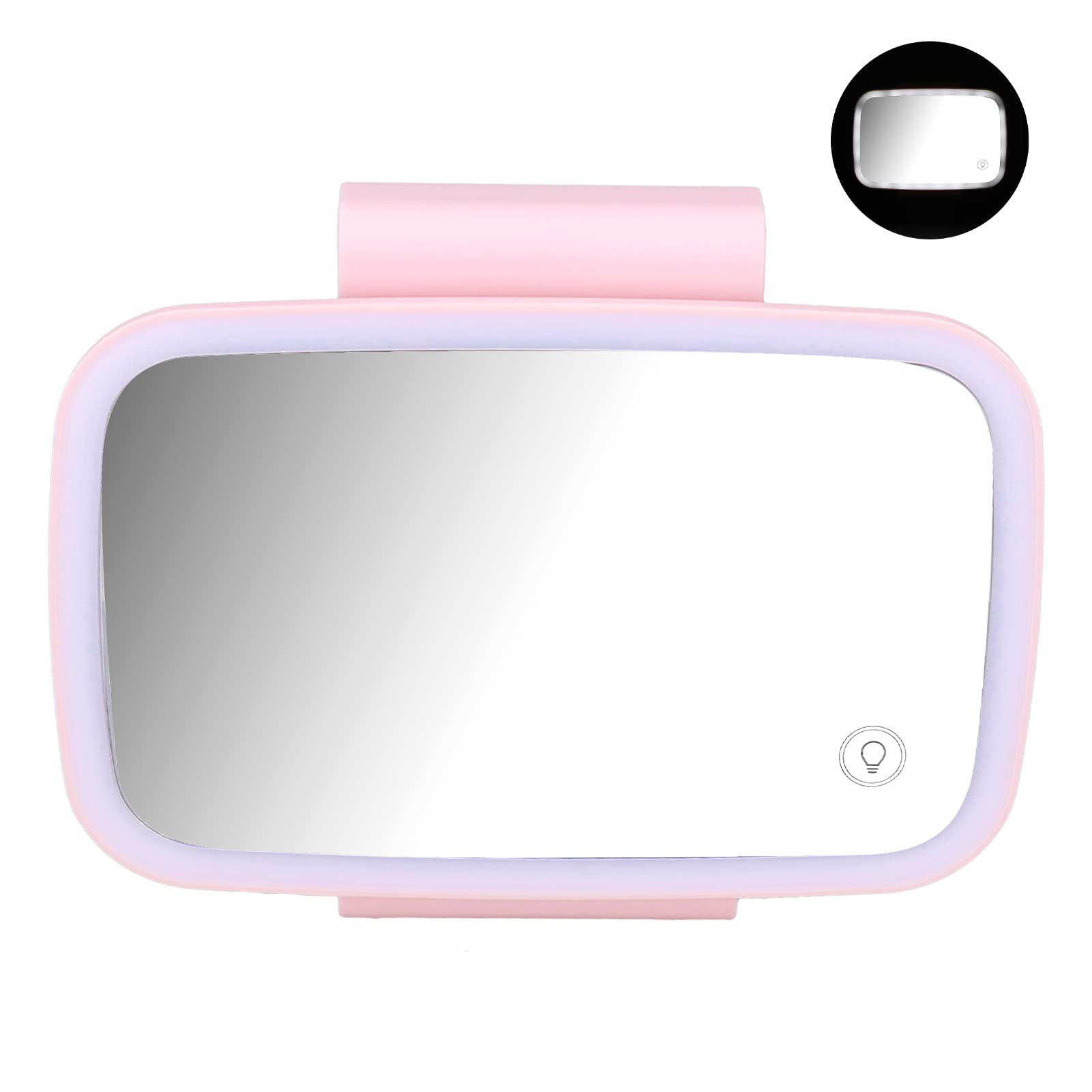 Car Makeup Mirror with LED Lights - Touch Screen Vanity Mirror for Women, Pink - Perfect for On-the-Go Makeup in Car, Travel & Daily Commute