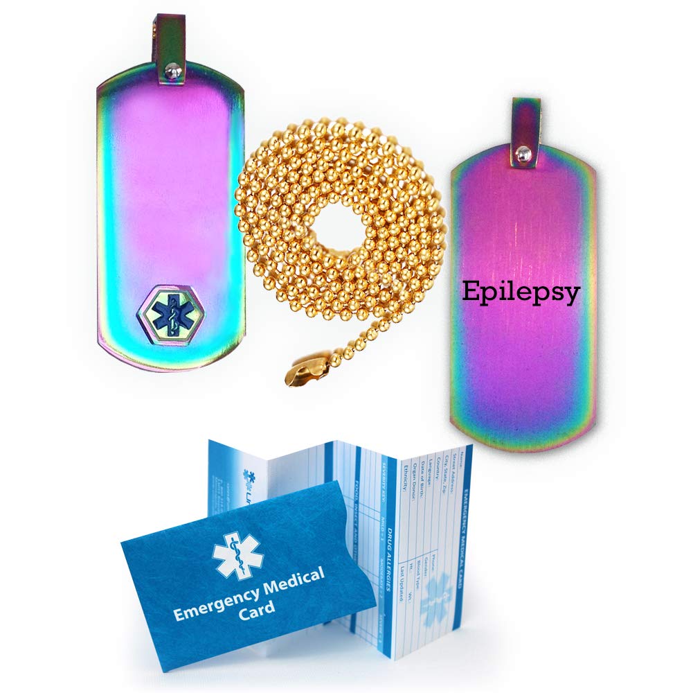 Epilepsy Medical Alert ID Dog Tag Pendant - Anodized Titanium Emergency Medical ID Bracelet for Adults & Kids - Perfect for Daily Wear, Travel & Outdoor Activities