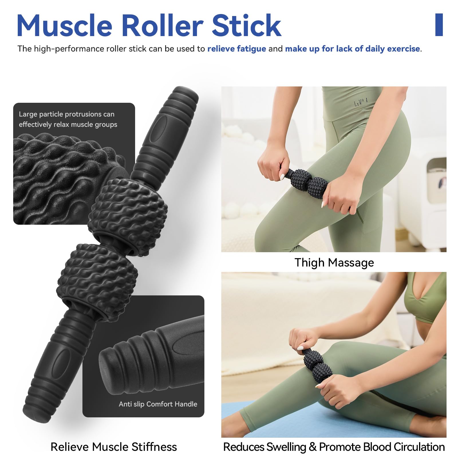 5 in 1 Foam Roller Set - Back Roller Foam, Muscle Roller Stick, Massage Ball & Resistance Band for Physical Therapy, Deep Tissue Massage & Muscle Recovery (Black) - Perfect for Home Gym, Yoga, Pilates & Post-Workout Recovery