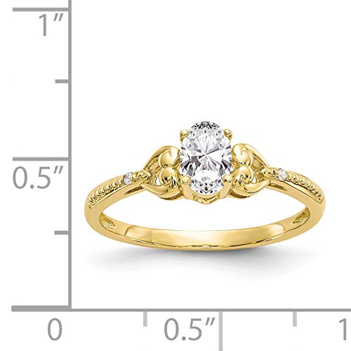 10K Yellow Gold White Topaz & Diamond Ring for Women - Size 7, Elegant Bridal Jewelry, Anniversary Gift, Engagement Ring, Wedding Band, Promise Ring for Her