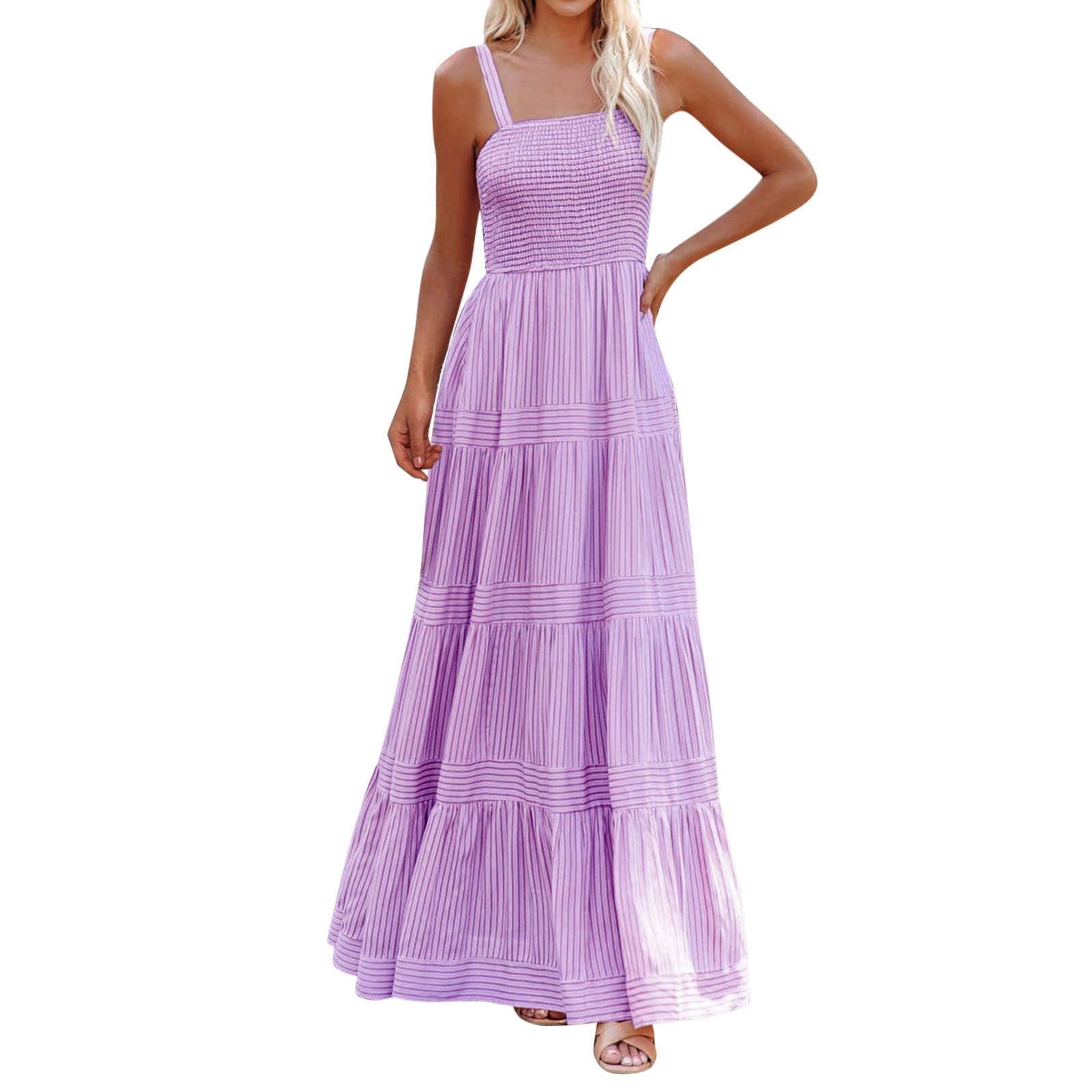 Women's Red Boho Maxi Dress - Casual Summer Sleeveless Striped Long Dress with Sling Belt | Perfect for Beach, Vacation & Outdoor Parties