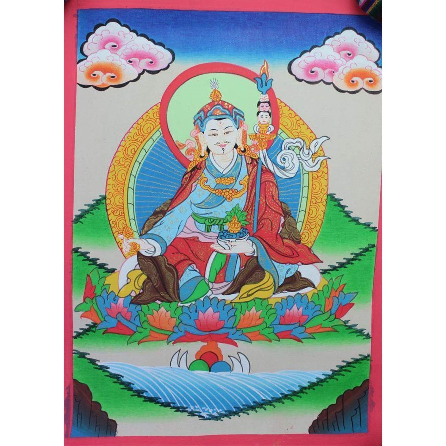Authentic Guru Rinpoche Thangka Painting - Handmade Tibetan Buddhist Wall Art for Meditation & Spiritual Decor | Perfect for Home Altar, Yoga Studio & Sacred Spaces