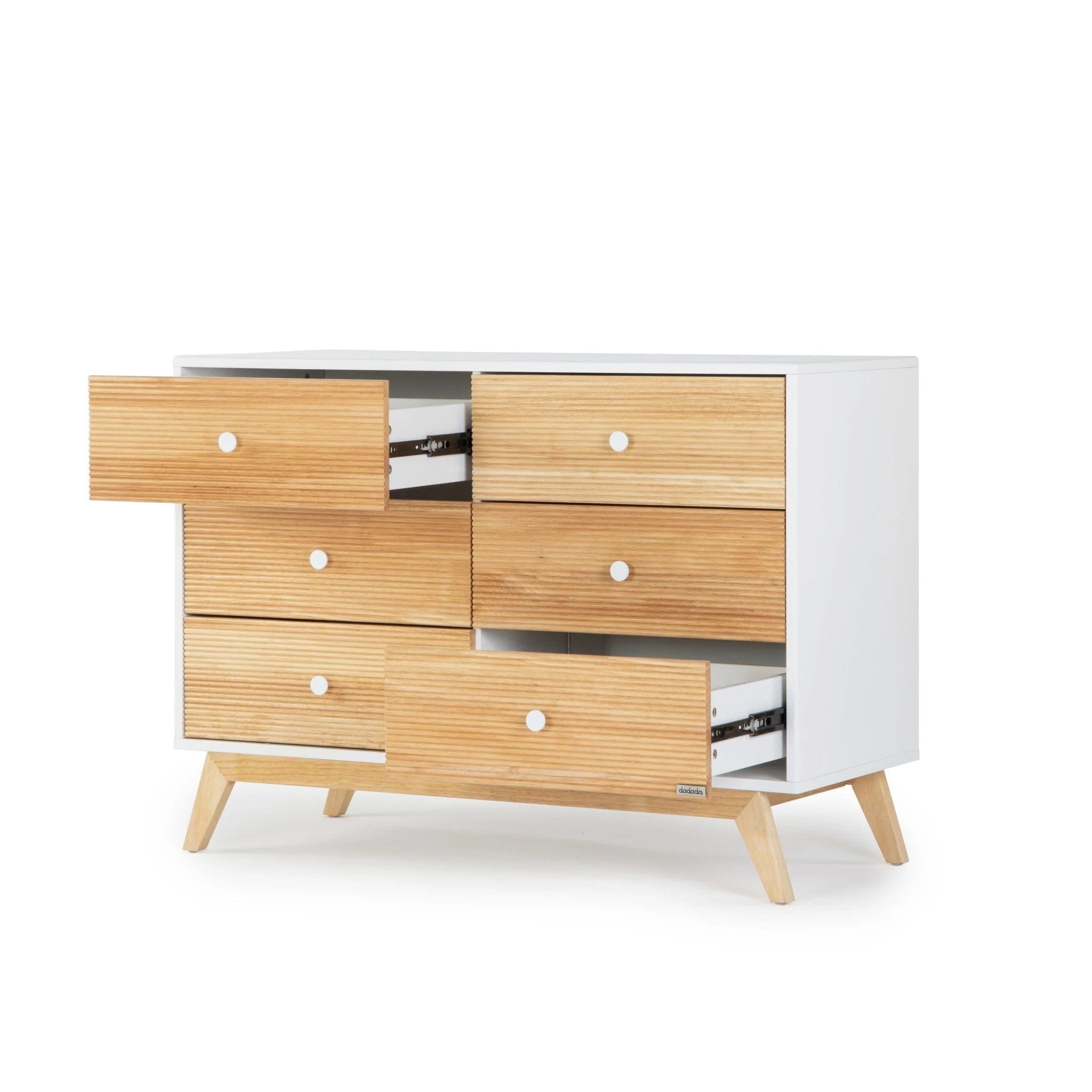 Dadada Merry 6-Drawer Dresser - White/Natural Wood Chest of Drawers for Bedroom, Nursery & Kids Room Storage - 2-Piece Set