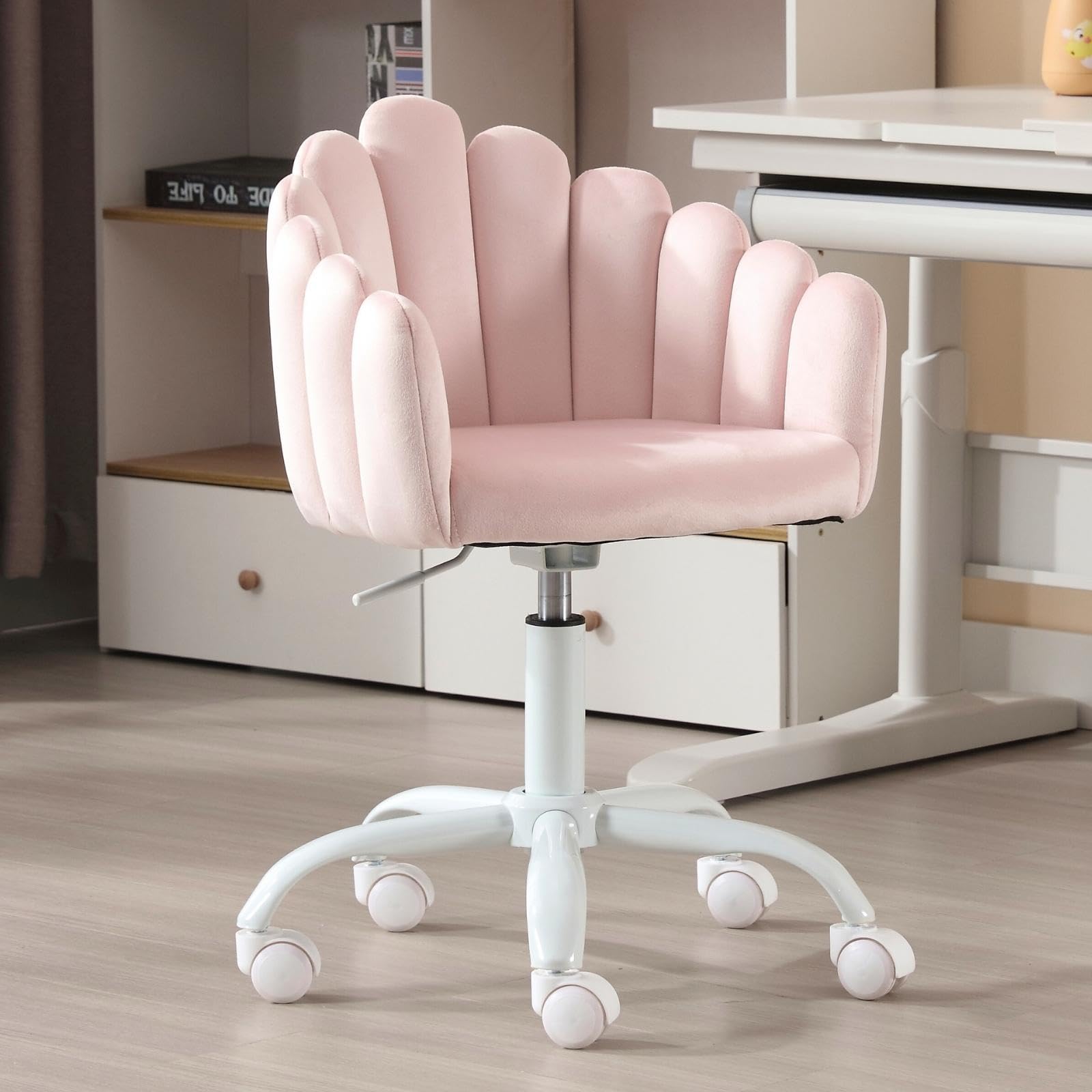 DUOMAY Adjustable Kids Desk Chair with Wheels - Pink Velvet Swivel Computer Chair for Boys and Girls, Ergonomic Study Chair for Children's Bedroom, Homeschooling & Gaming Setup