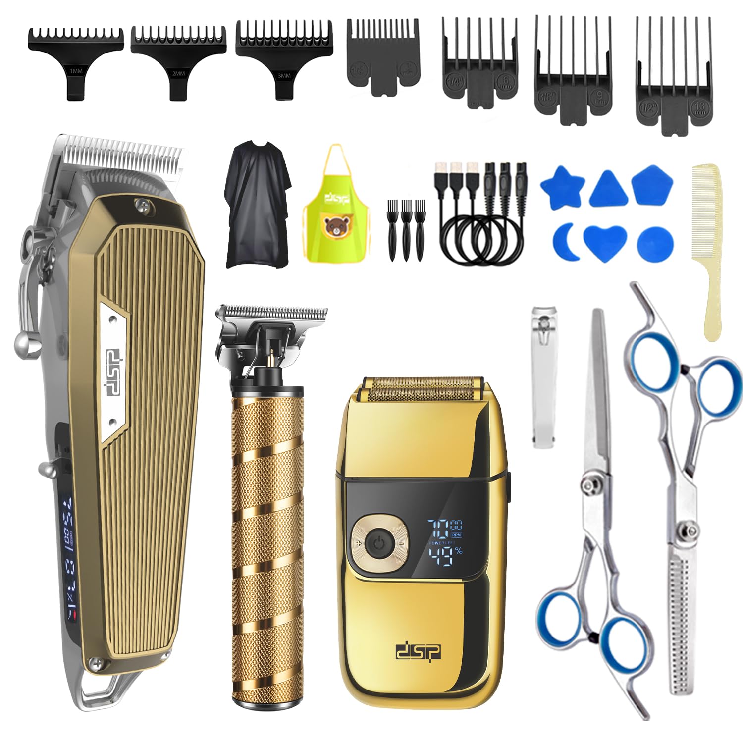 DSP® Professional Cordless Hair Clippers & Trimmers Set for Men - Bald Shaver, Beard Trimmer & Grooming Kit - Complete Home Barber Set for DIY Haircuts & Beard Styling (Great for Travel & Gifts)