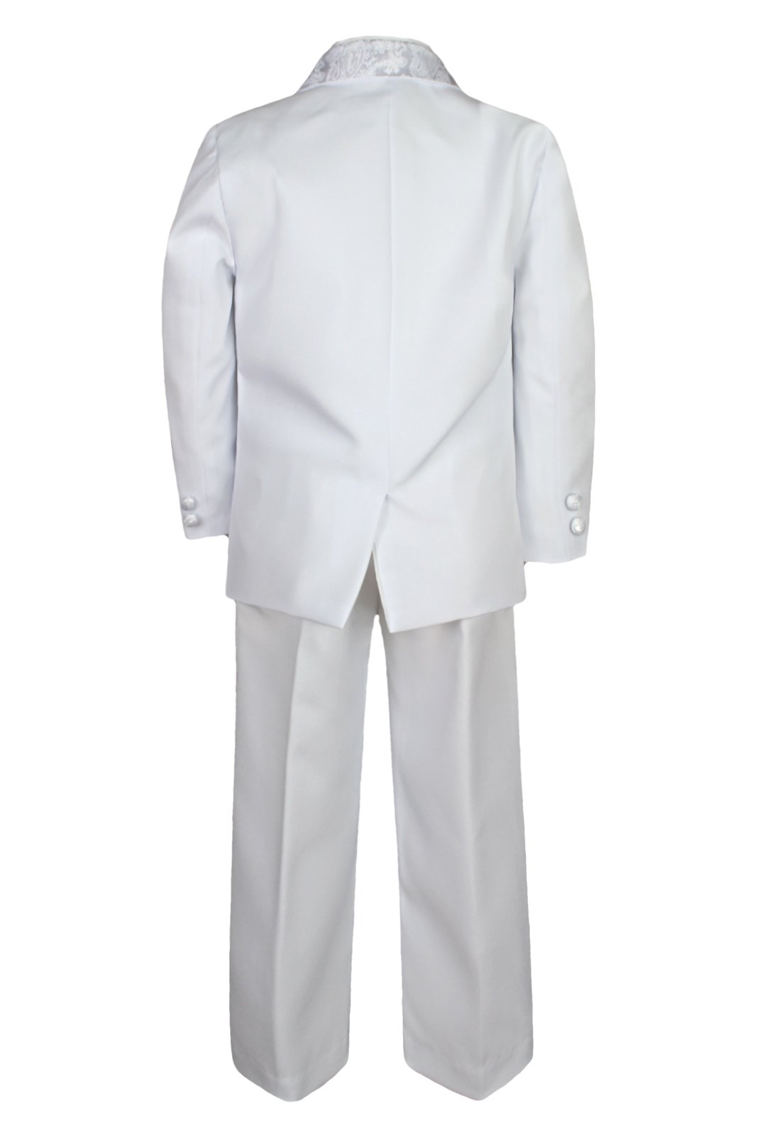 Leadertux 5-Piece Baby Toddler Teen Boy White Formal Suits Tuxedo Set with Paisley Lapel - Sizes S-20 (16) - Perfect for Weddings, Parties & Special Occasions