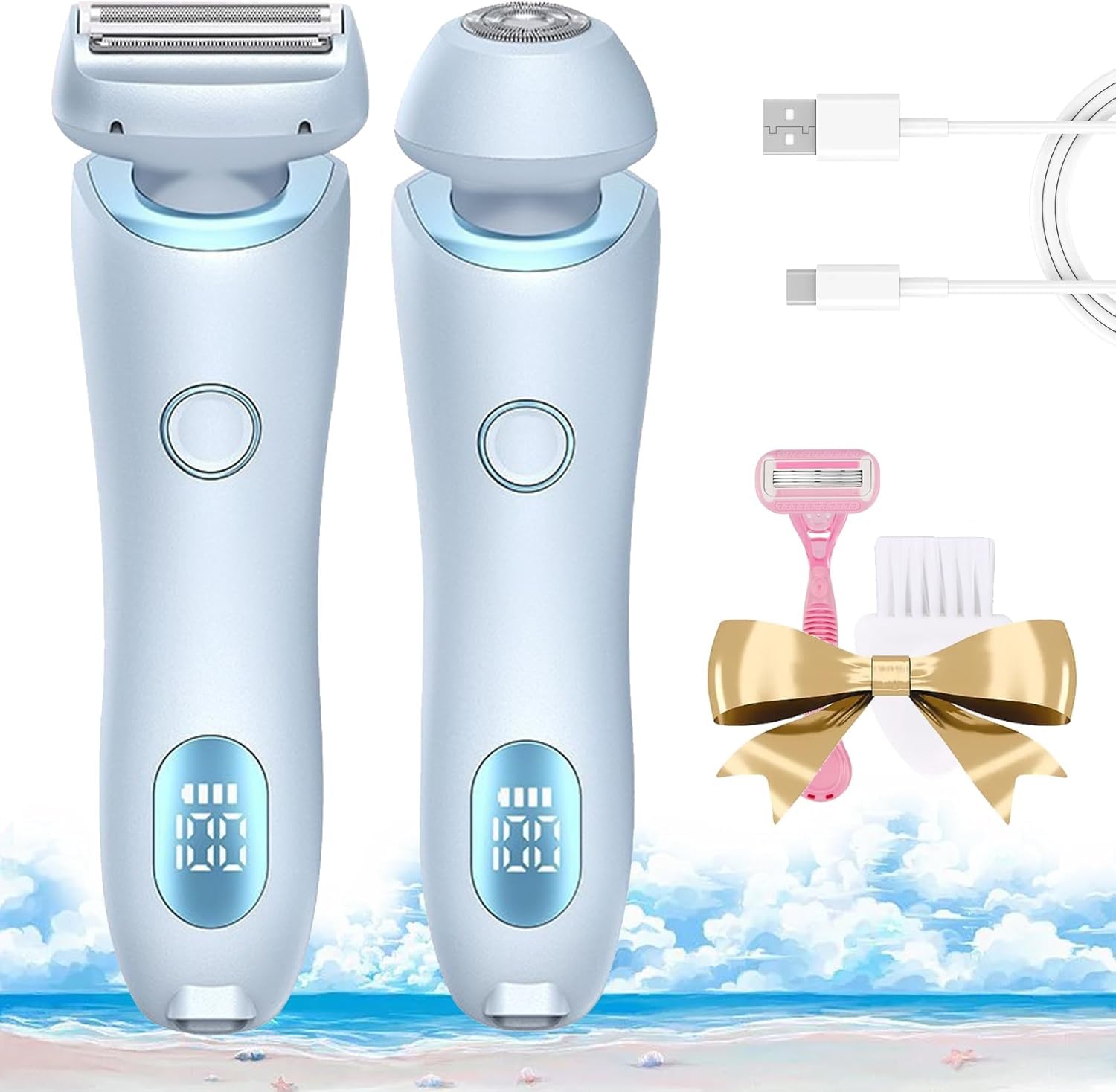 Dusk Official 2-in-1 Electric Razor for Women - IPX7 Waterproof Wet & Dry Bikini Trimmer & Body Shaver (Blue) | Smooth Shaving for Legs, Underarms & Bikini Area | Perfect for Travel, Gym & Home Use