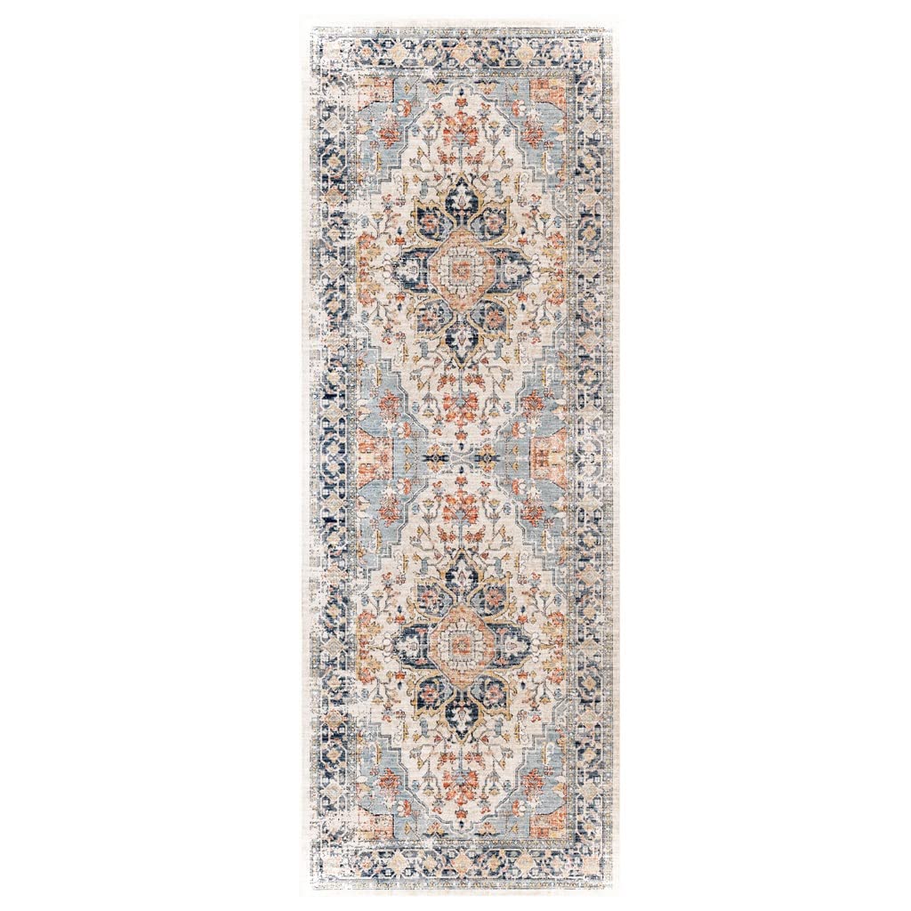 Vintage Short Pile Runner Rug - 4'x13' Washable Non-Slip TPR Backing for Hallway, Laundry Room, Kitchen & Entryway - Boho Style Customizable Area Rug for Home Decor