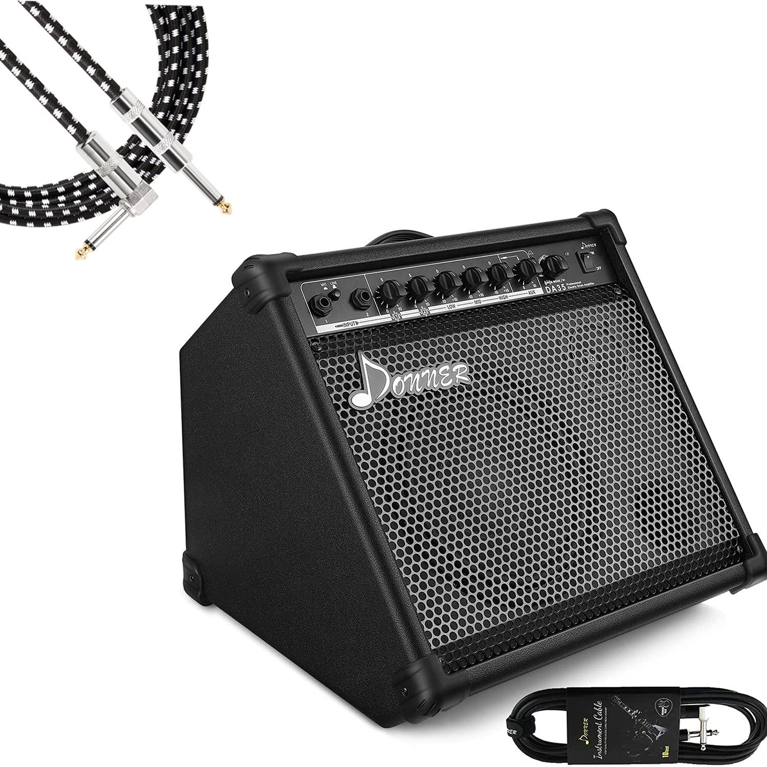 Donner 35-Watt Electric Drum Amplifier with 10 ft Instrument Cable - Portable PA Speaker for Electronic Drums, Keyboards & Bass - Perfect for Home Practice, Studio Recording & Live Performances