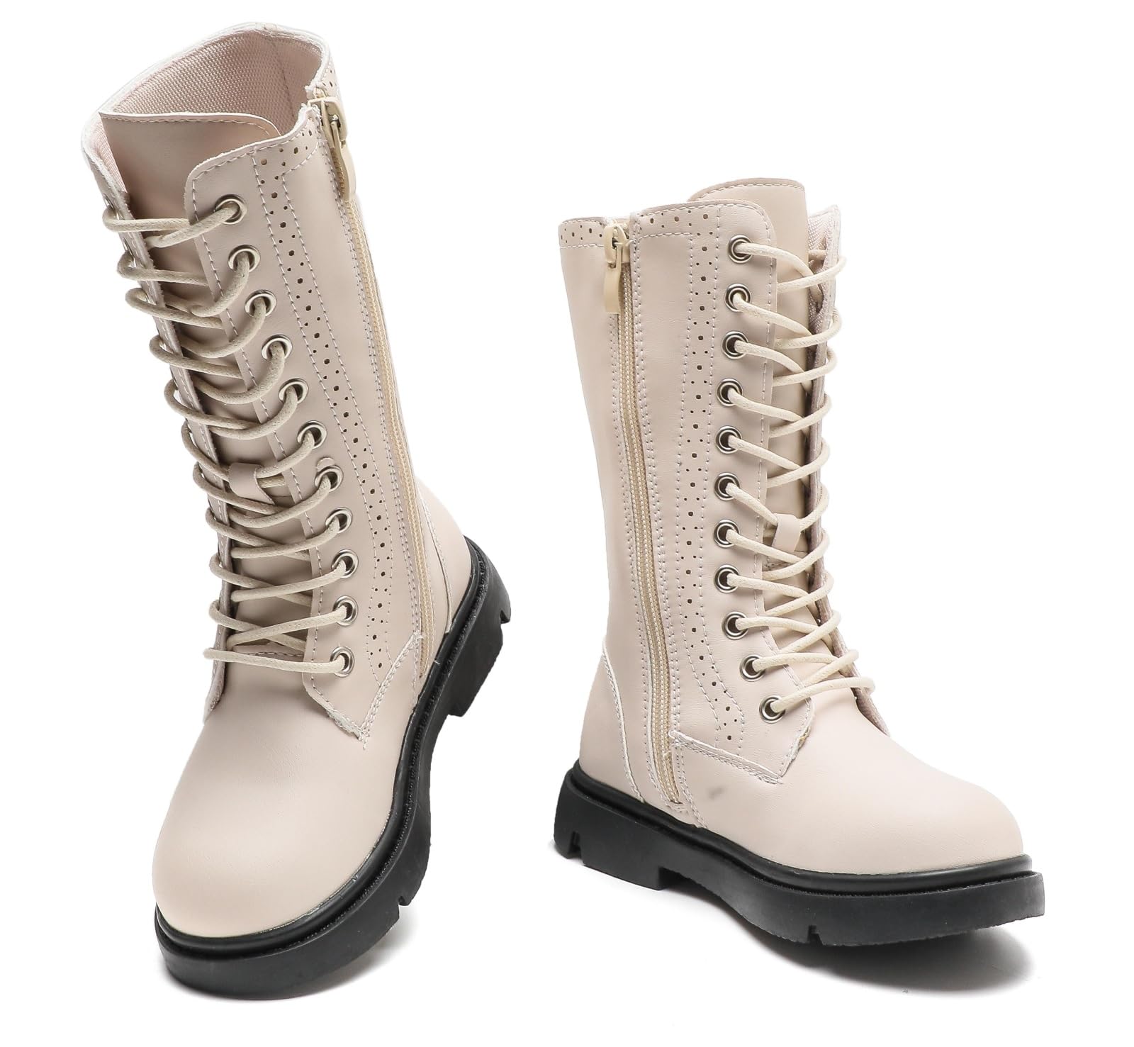 KKDOM Boys & Girls Leather Waterproof Combat Boots with Lace-Up & Side Zipper - Winter Riding Boots for Toddler, Little Kid & Big Kid - Perfect for Outdoor Play, School & Cold Weather Adventures