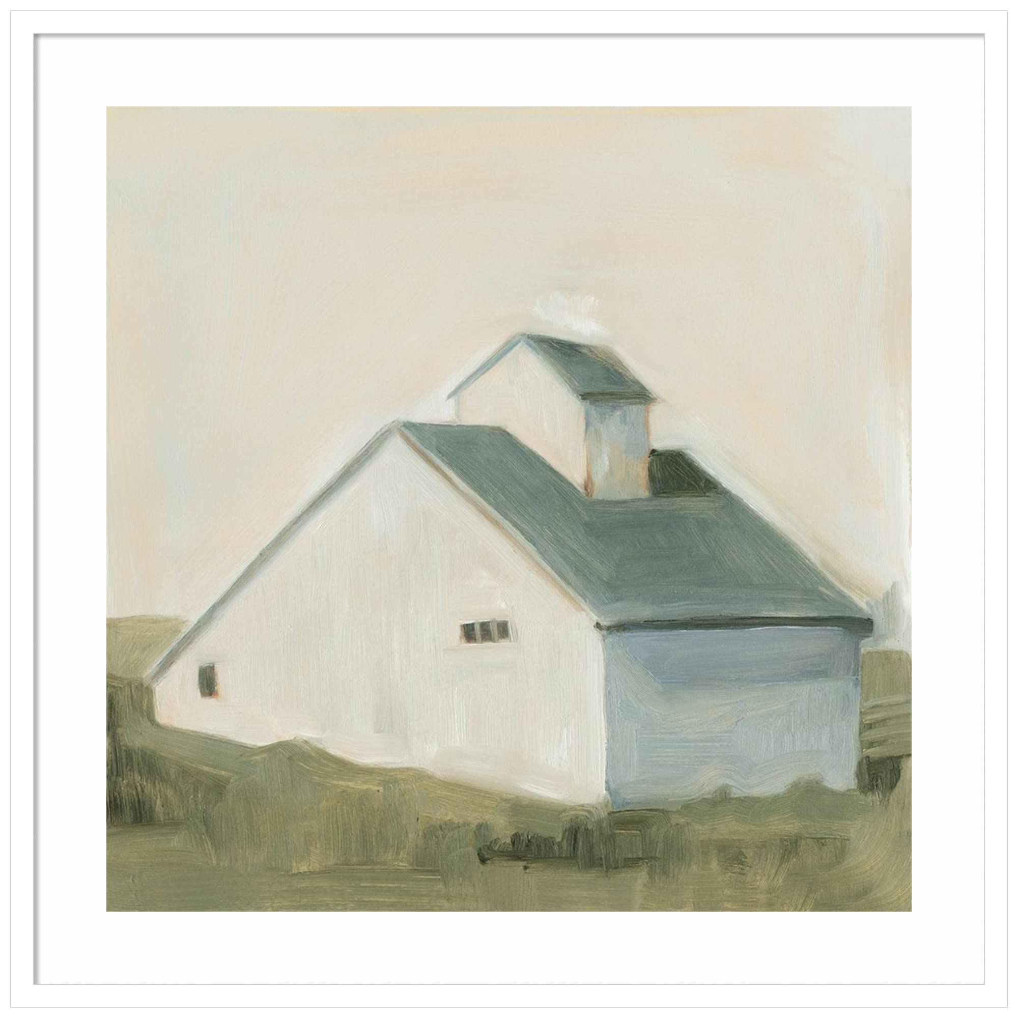Emma Scarvey Serene Barn I Wood Framed Wall Art Print - 33x33 Inch Large White Frame - Farmhouse Decor for Living Room, Bedroom & Office