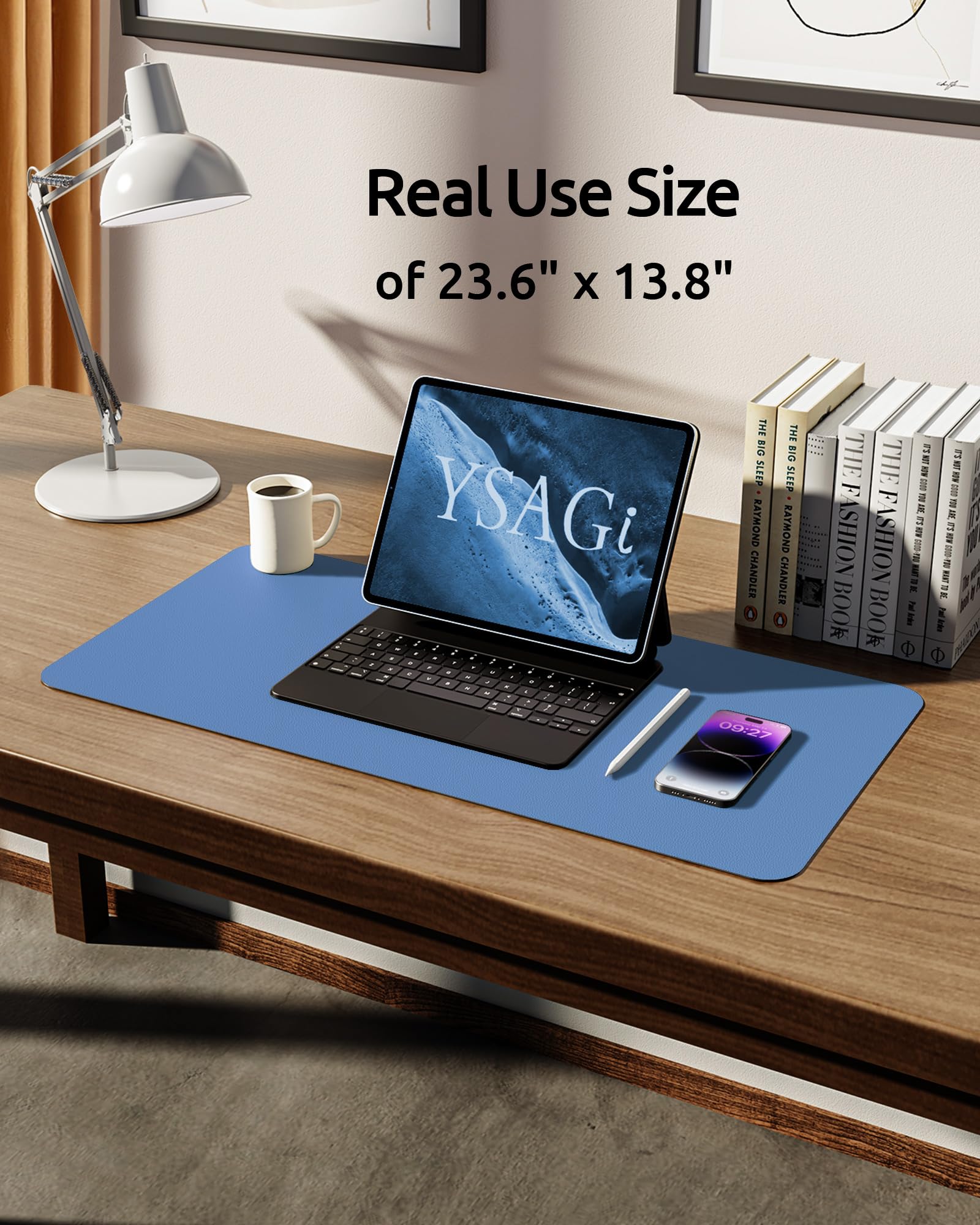 YSAGi Large PU Leather Desk Protector - Non-Slip Office Mat, Mouse Pad & Writing Surface - Waterproof Laptop Desk Blotter for Home & Office Workspace (23.6
