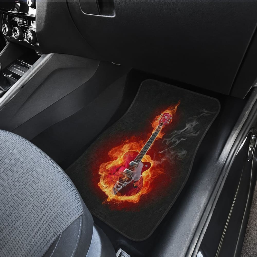 Unique Flaming Flower Electric Guitar Car Floor Mats - Custom Burned Design for Car Enthusiasts - Perfect for Rock Music Lovers & Vehicle Interior Decoration