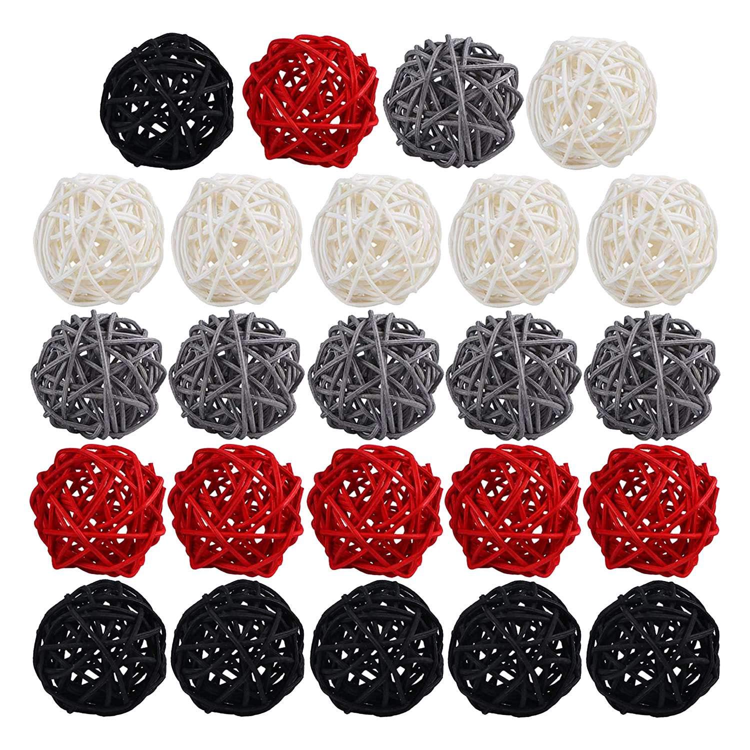 2 Inch Rattan Balls - Decorative DIY Filler Ornaments for Wedding Table Decor (Black, Red, White) | Perfect for Centerpieces, Party Decorations & Home Crafts
