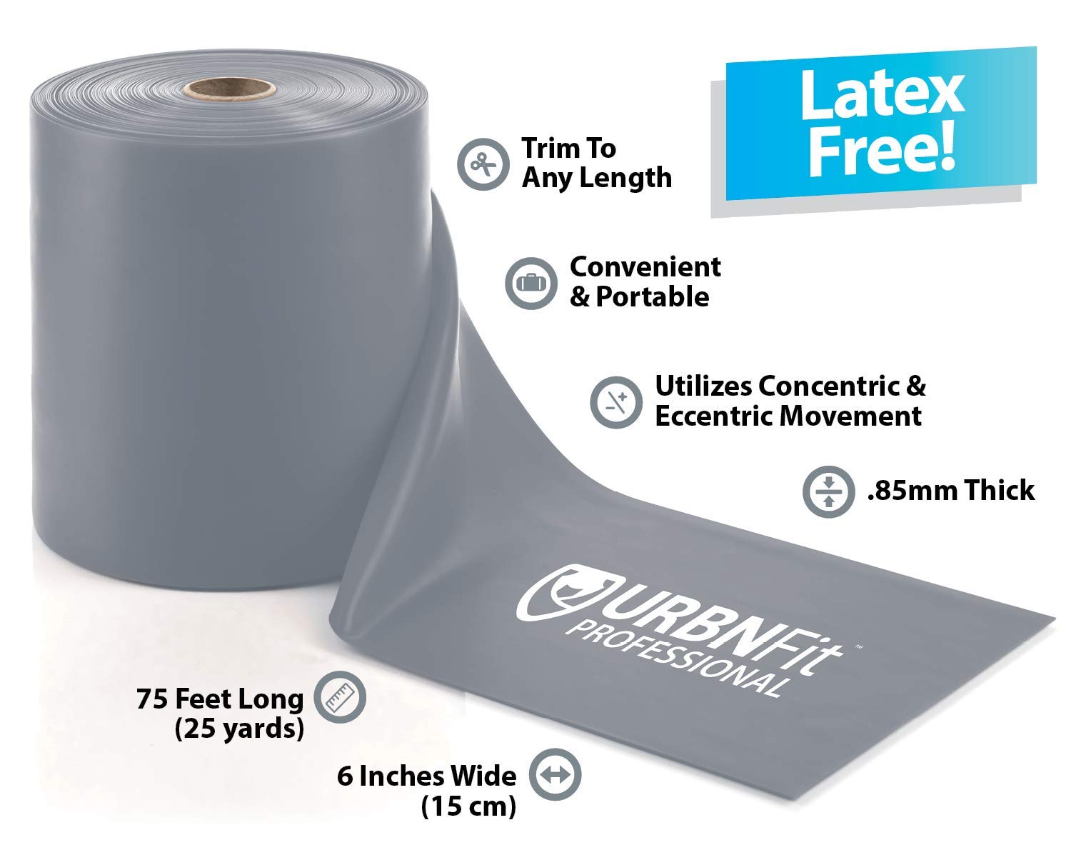 URBNFit Professional Resistance Bands - 25 Yards (75ft) Latex-Free Elastic Exercise Fitness Band Roll - Scent-Free & Powder-Free - Ideal for Physical Therapy, Rehabilitation, Yoga, Pilates & Home Workouts - Great for Strength Training, Stretching & Mobility Exercises