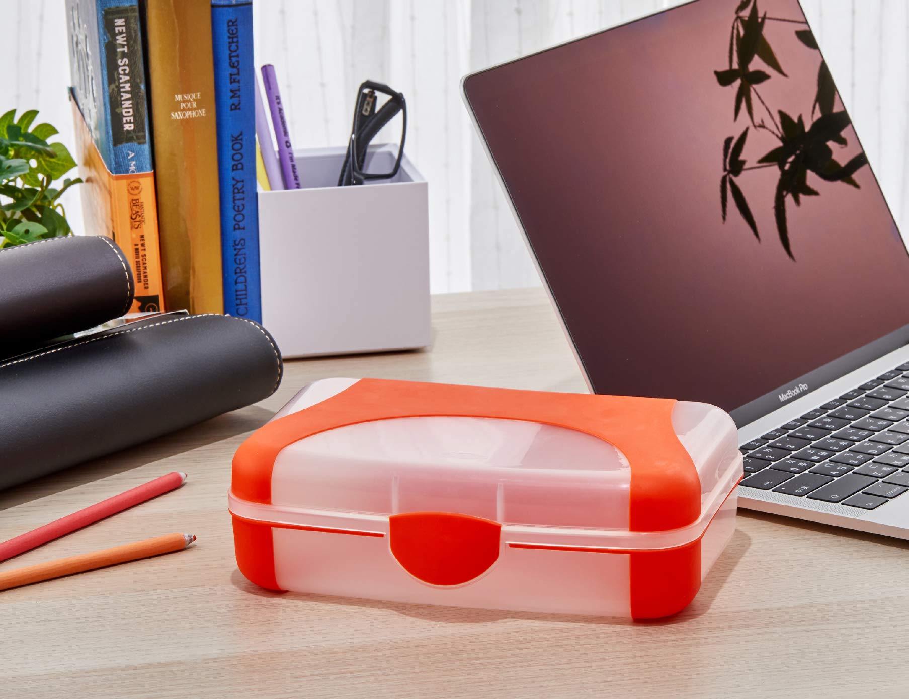 Durable Hard Plastic Pencil Case with Latch - 2-Pack Kids School Supplies for Pencils, Pens, Markers & Crayons (Pink & Orange) - Perfect for Classroom, Homework & Art Projects